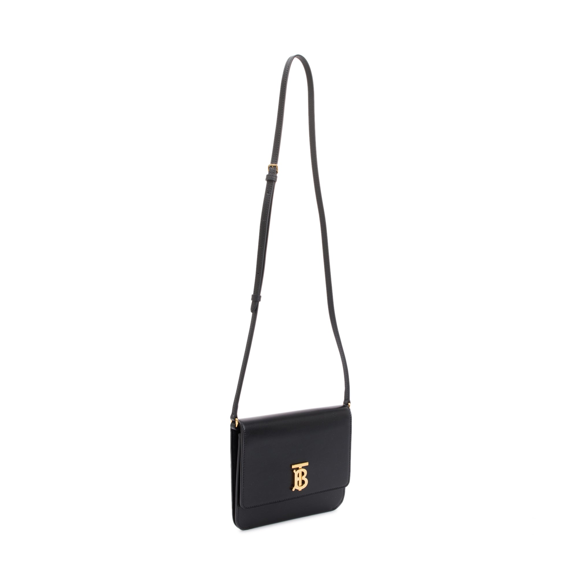 Burberry Black Smooth Calfskin Leather TB Shoulder Bag