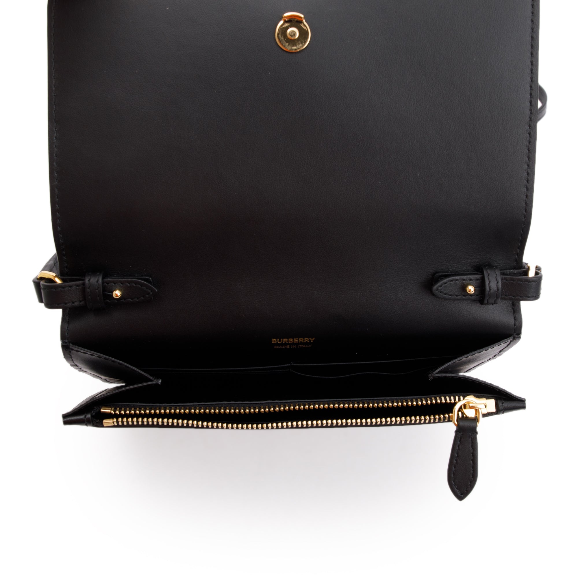 Burberry Black Smooth Calfskin Leather TB Shoulder Bag