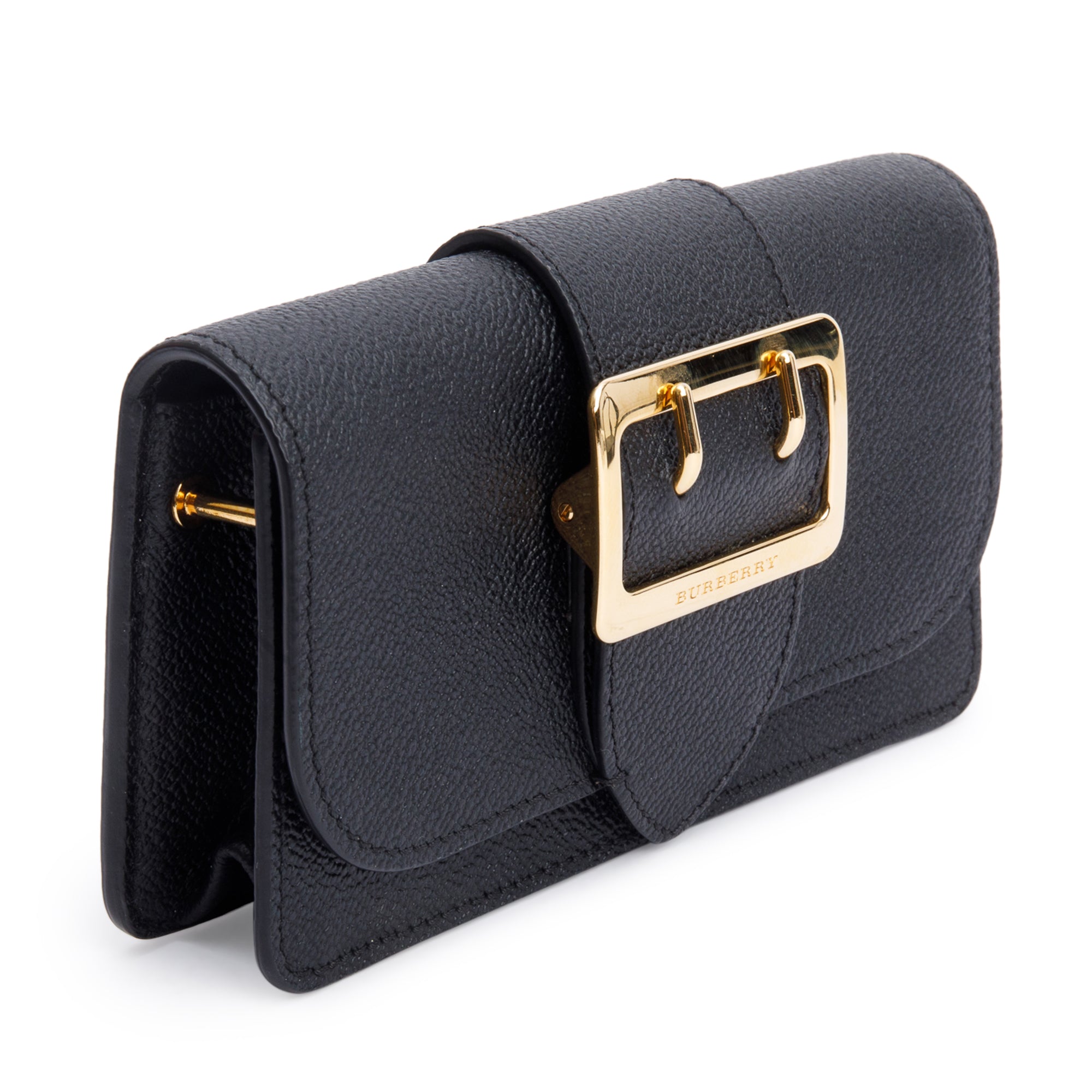 Burberry Black Soft Grain Calfskin Leather Mini Buckle Phone Bag