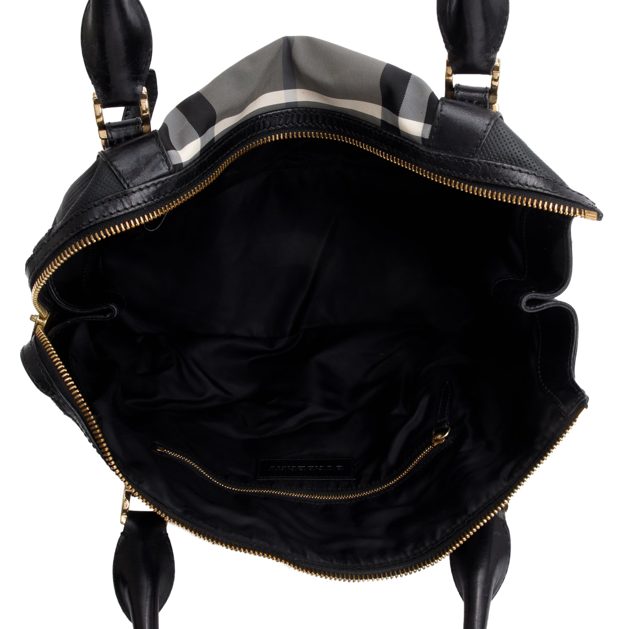 Burberry Black & White Beat Check Nylon Leather Trimmed Ellers Tote Bag