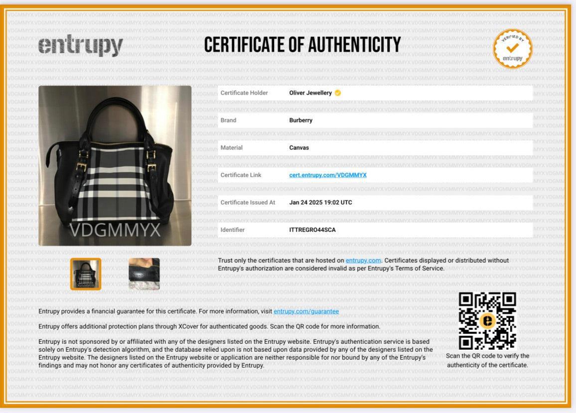 Burberry Black & White Beat Check Nylon Leather Trimmed Ellers Tote Bag