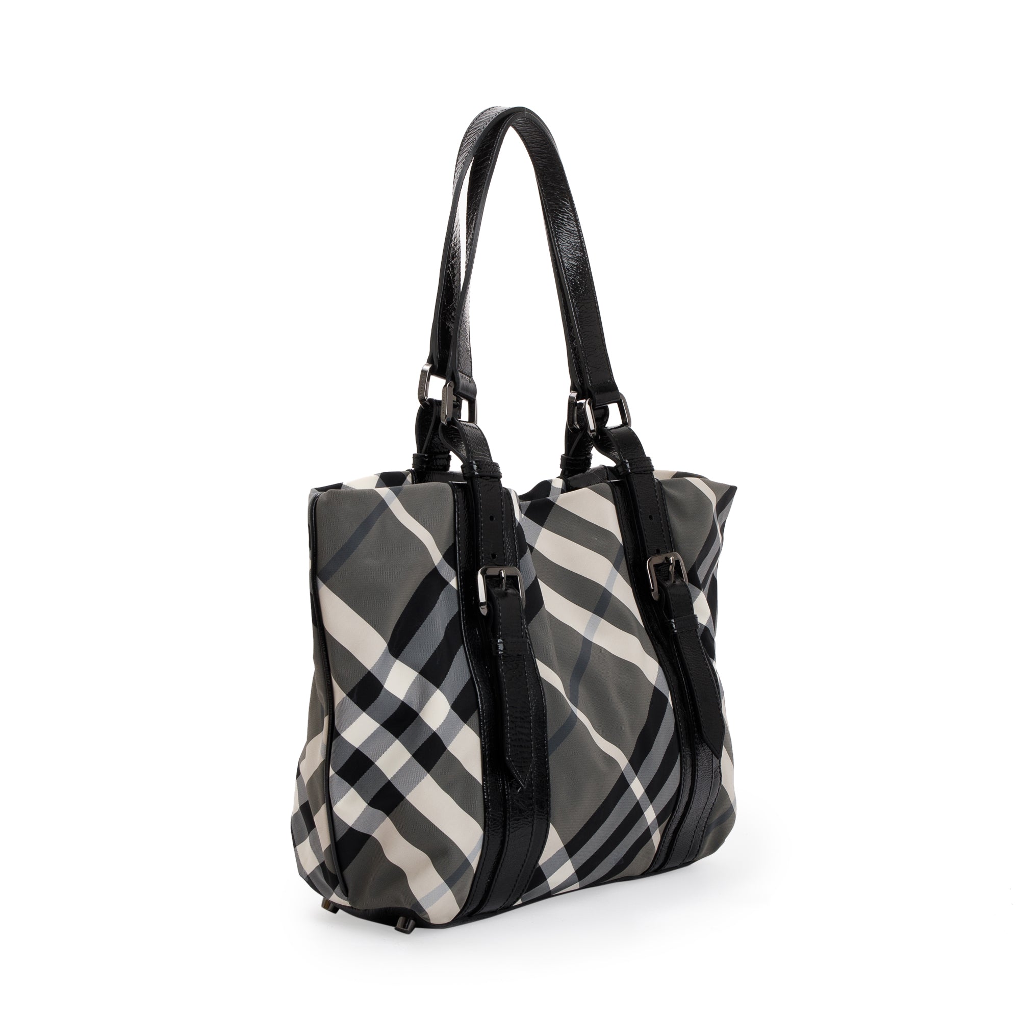 Burberry Black & White Beat Check Nylon Tote Bag