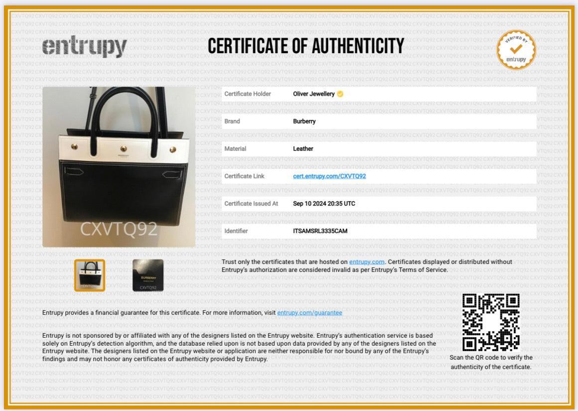 Burberry Black & White Calfskin Leather Small Two Handle Title Tote w/ Strap