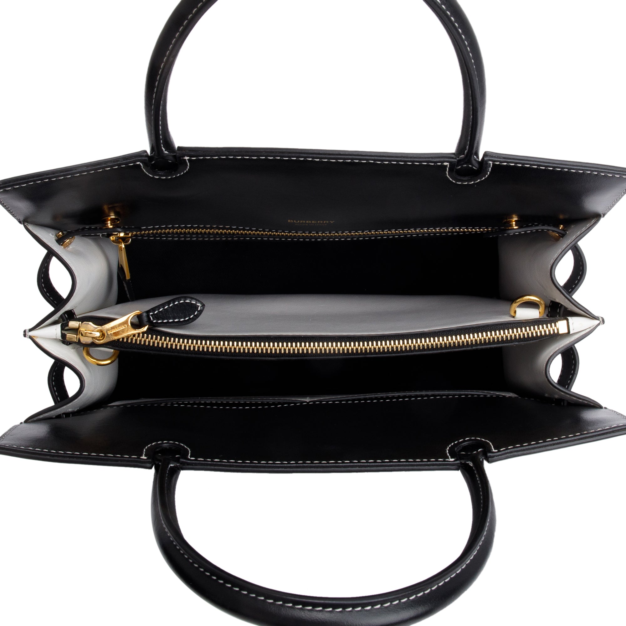 Burberry Black & White Calfskin Leather Small Two Handle Title Tote w/ Strap