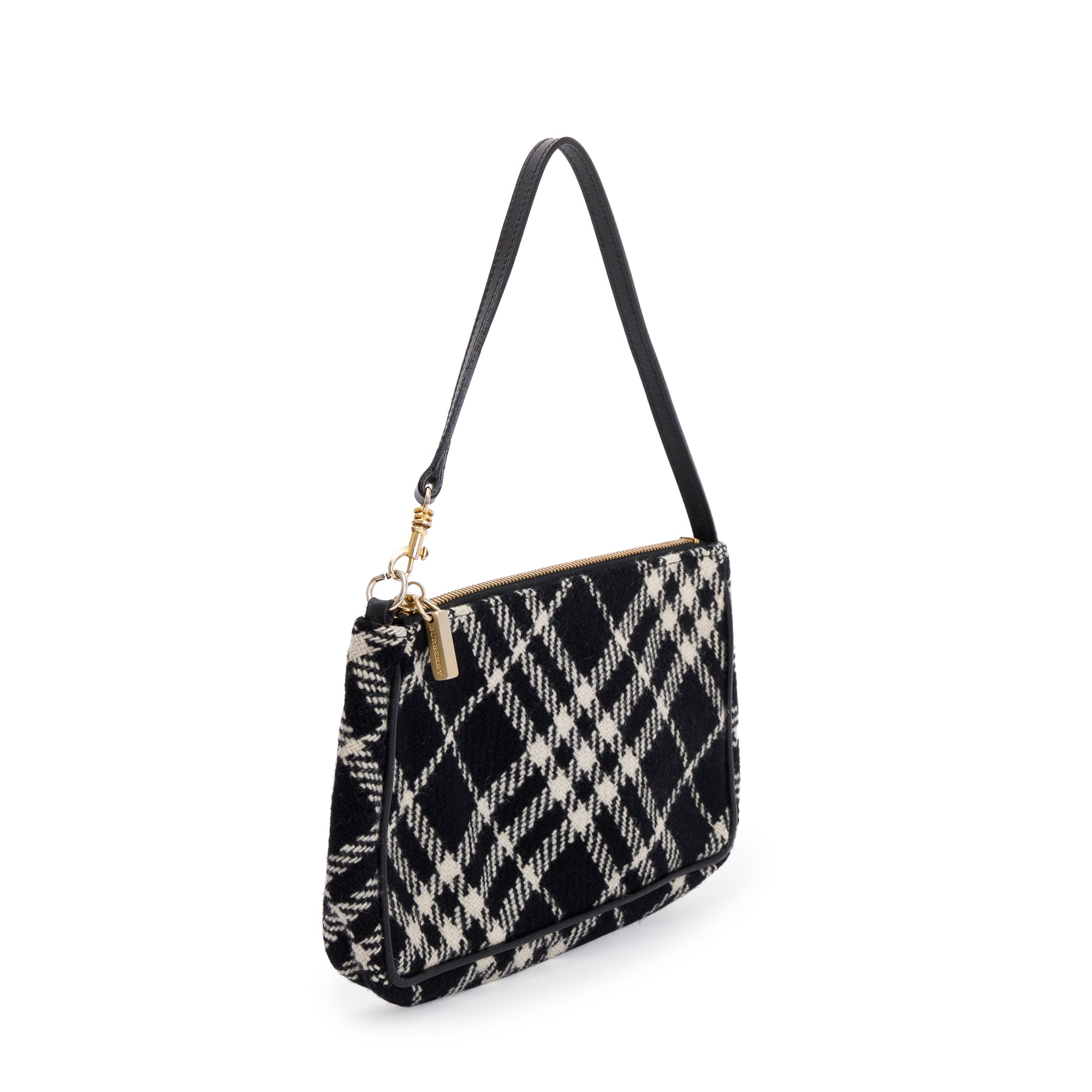 Burberry Black & White Check Wool Pochette
