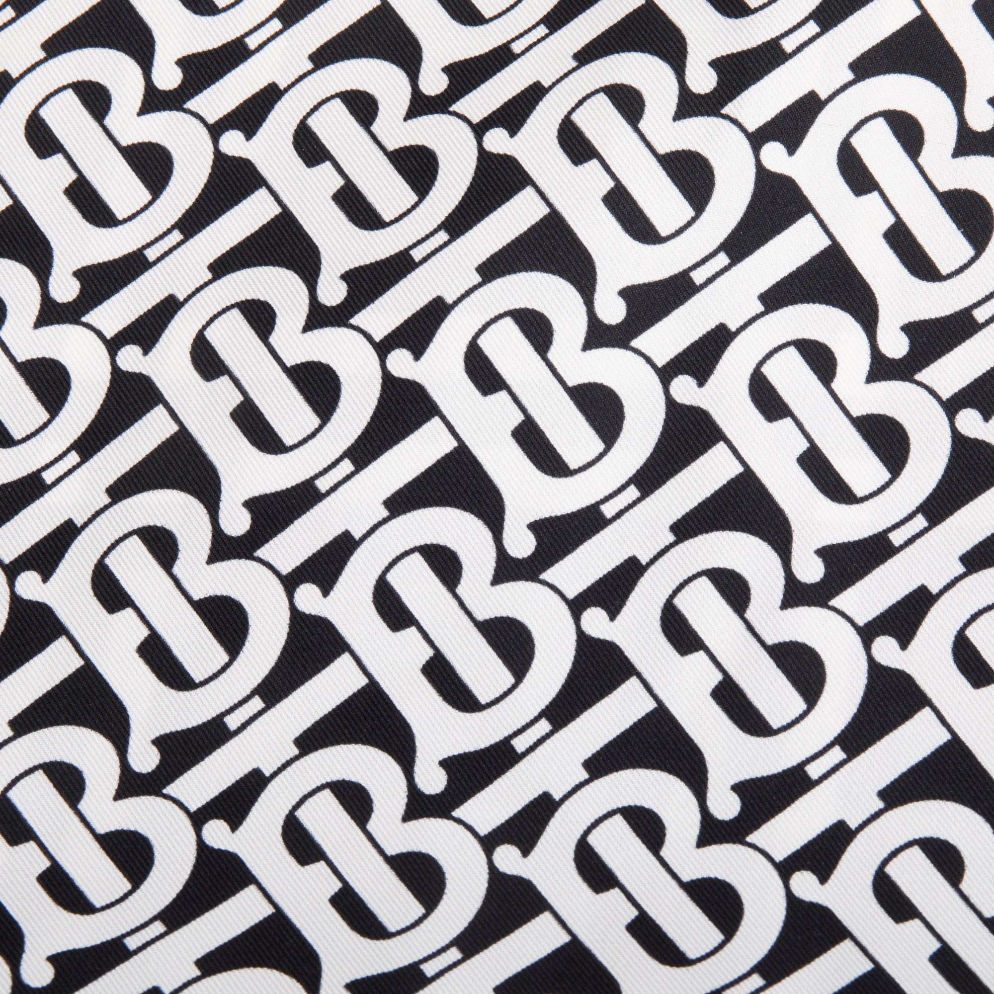 Burberry Black & White Vintage Check Icon Stripe TB Monogram Print Silk Scarf