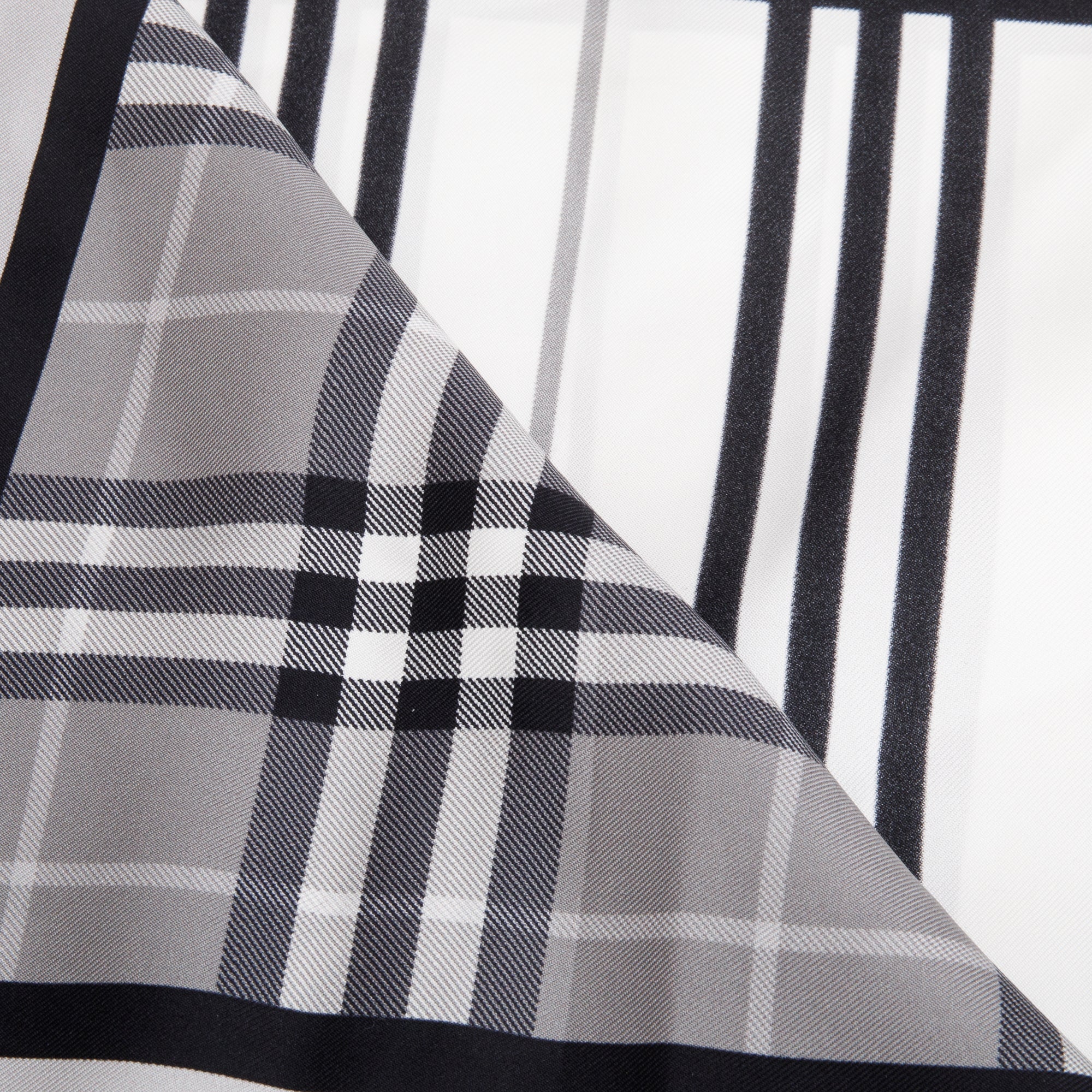 Burberry Black & White Vintage Check Icon Stripe TB Monogram Print Silk Scarf