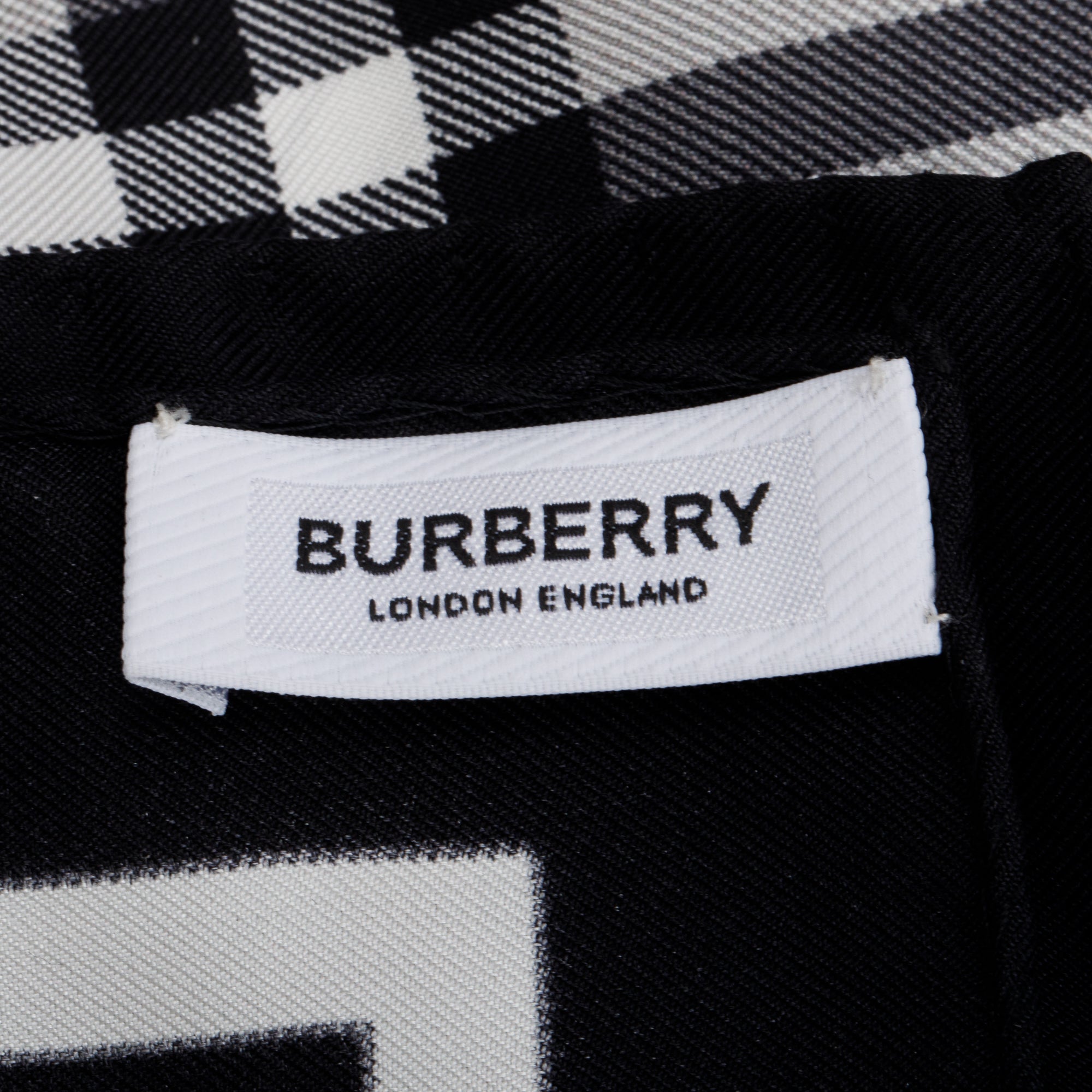Burberry Black & White Vintage Check Icon Stripe TB Monogram Print Silk Scarf