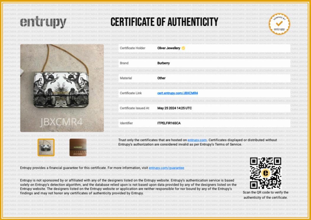 Burberry Black/White Monkey Print Leather Card Case On Chain w/ Box