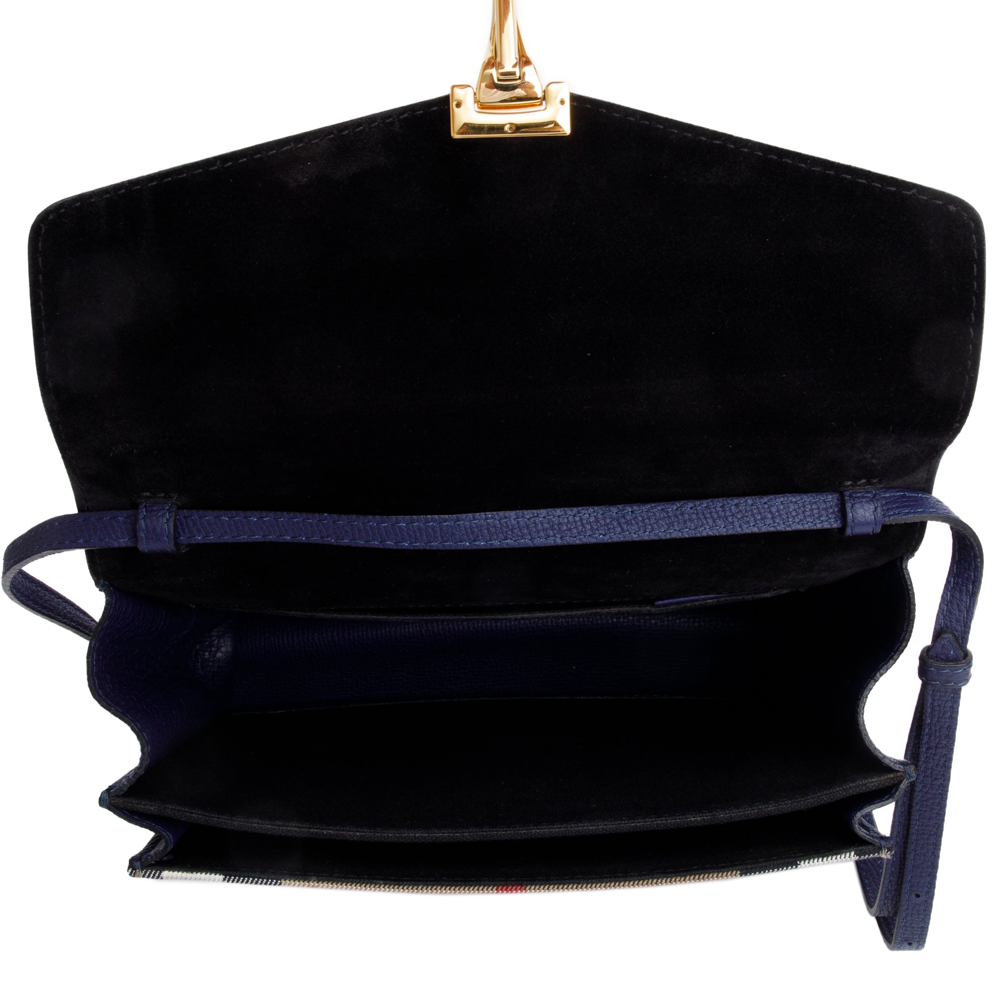 Burberry Blue Calfskin House Check Macken Crossbody Bag