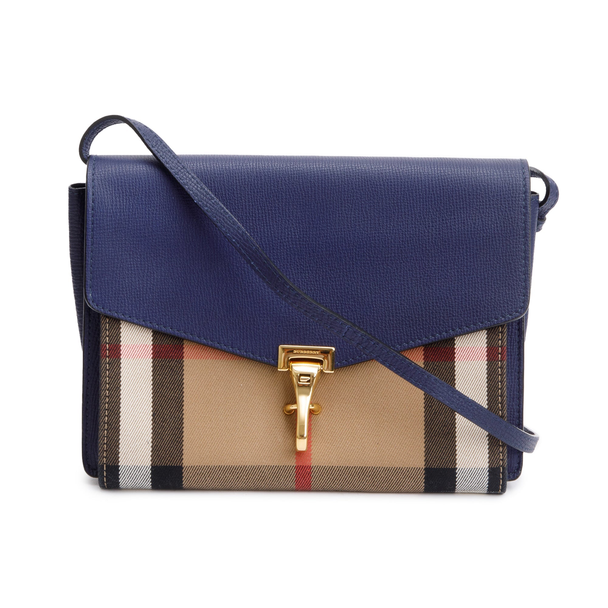 Burberry Blue Calfskin House Check Macken Crossbody Bag