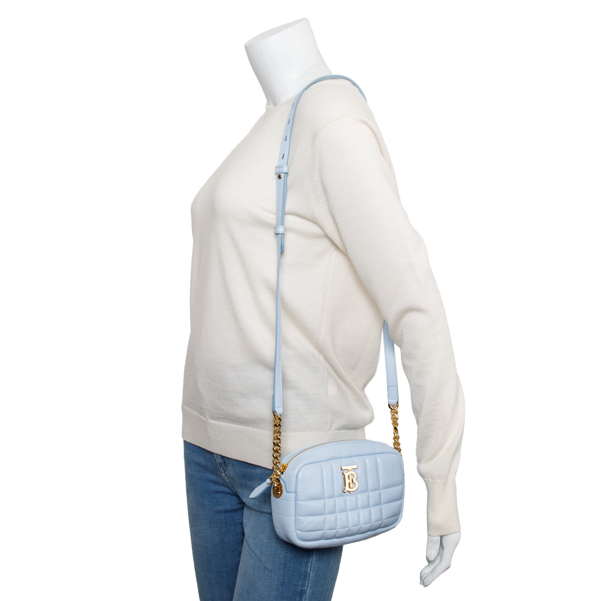 Burberry Blue Quilted Calfskin Leather TB Camera Crossbody Bag