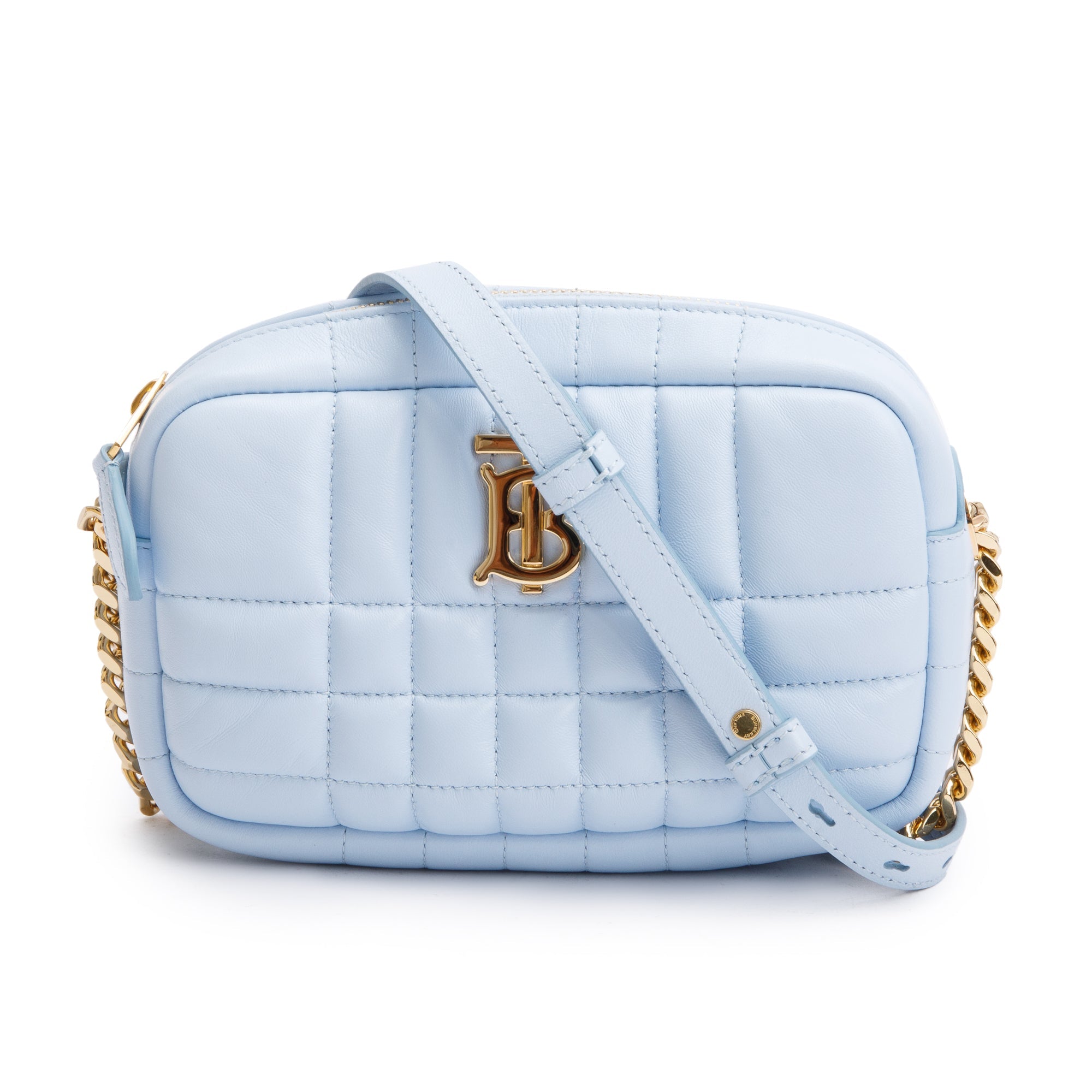 Burberry Blue Quilted Calfskin Leather TB Camera Crossbody Bag