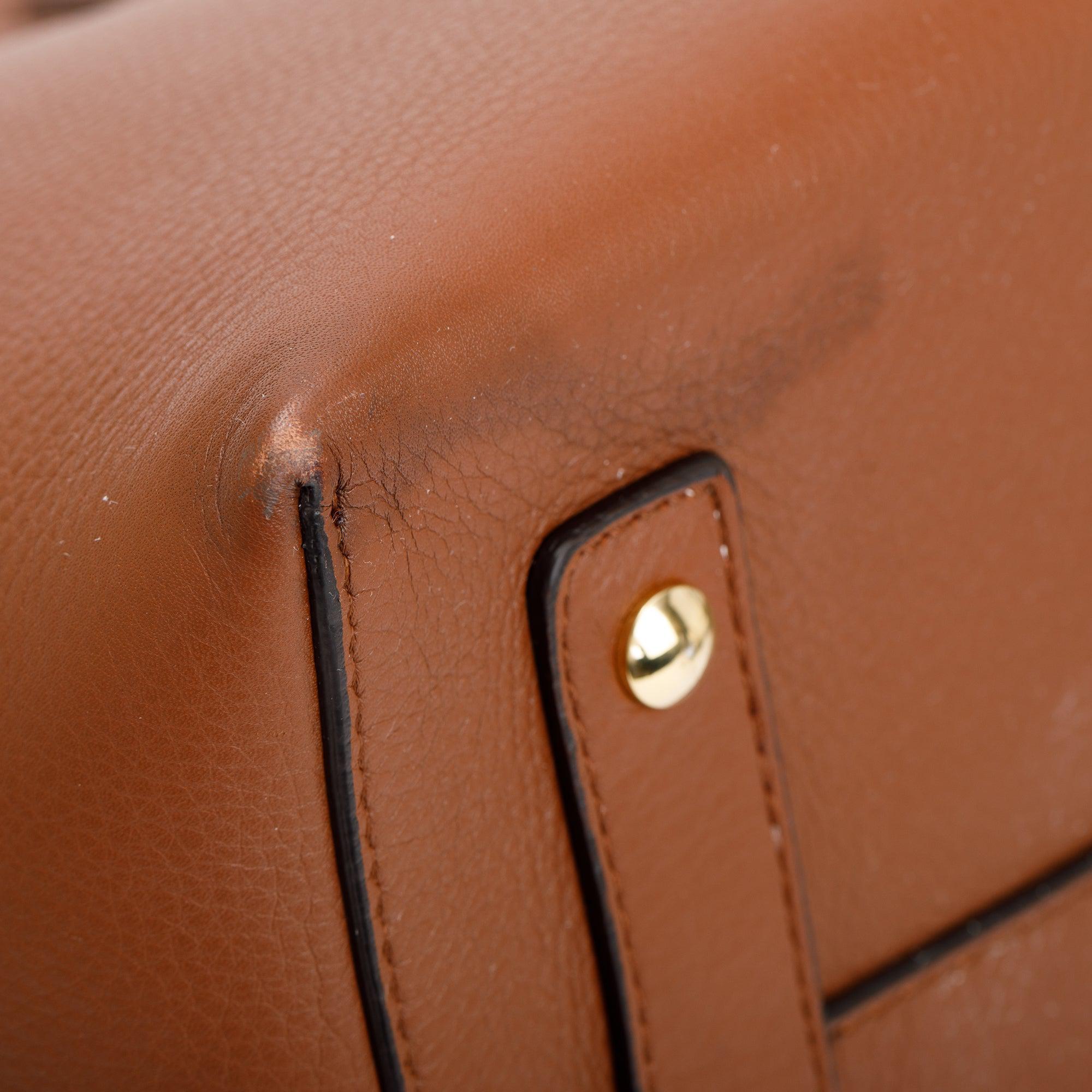 Burberry Brown Grained Calfskin Leather Medium Belt Tote Bag w/ Strap