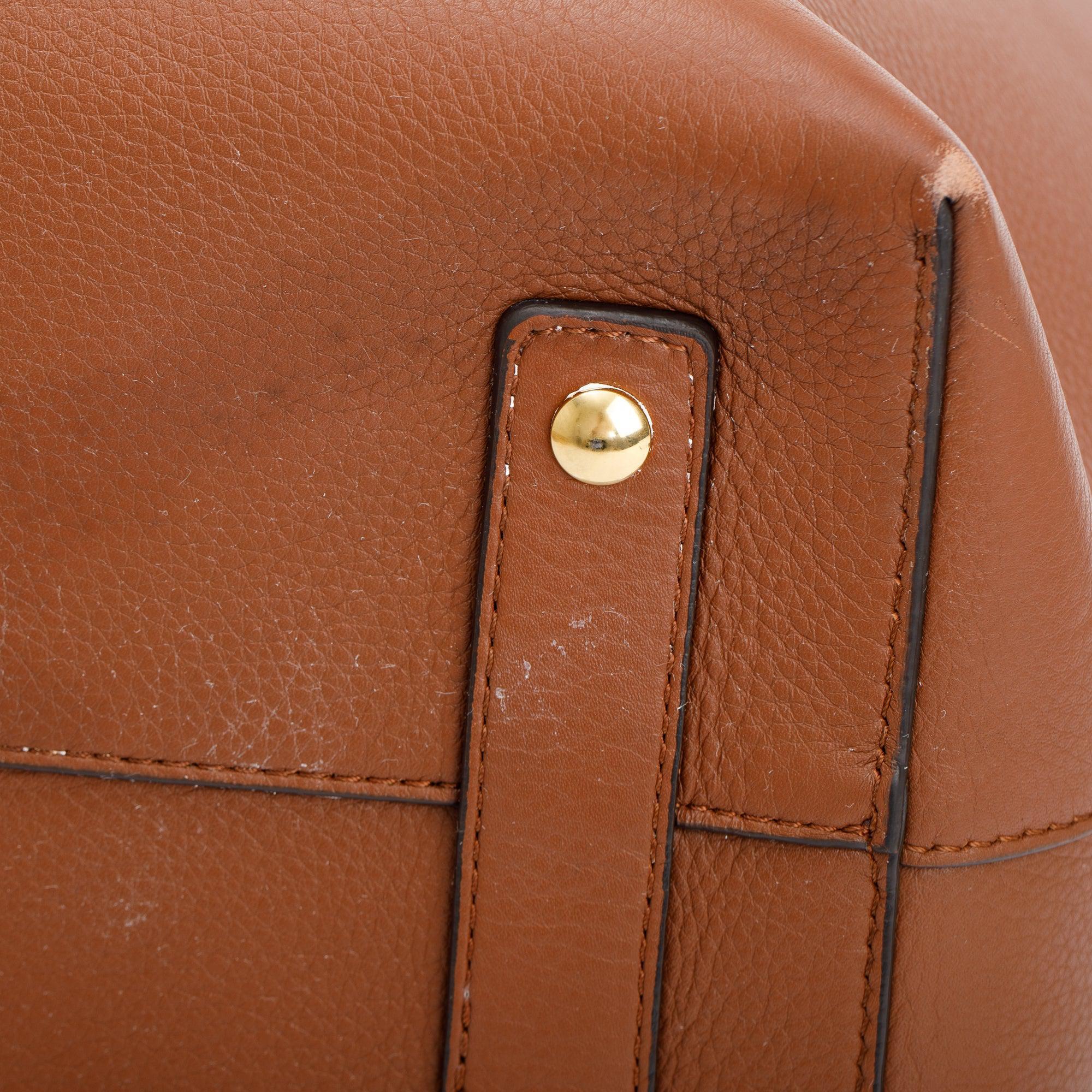 Burberry Brown Grained Calfskin Leather Medium Belt Tote Bag w/ Strap