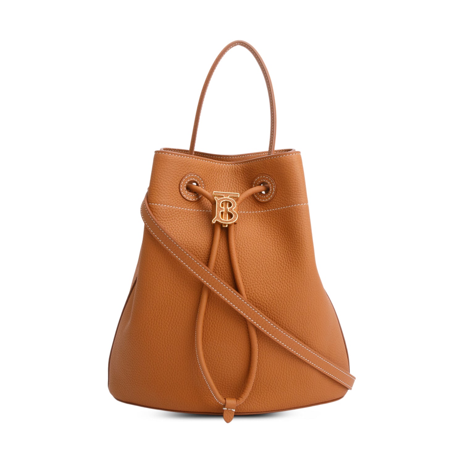 Burberry Brown Grained Leather Small TB Bucket Bag w/ Strap