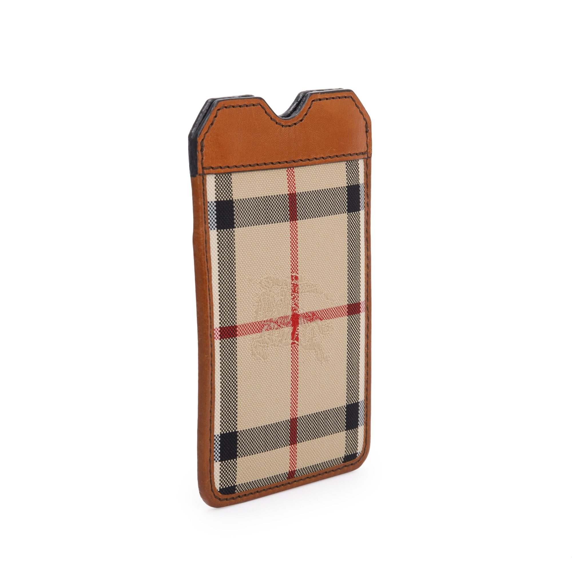 Burberry Brown Leather Nova Check Canvas Phone Case