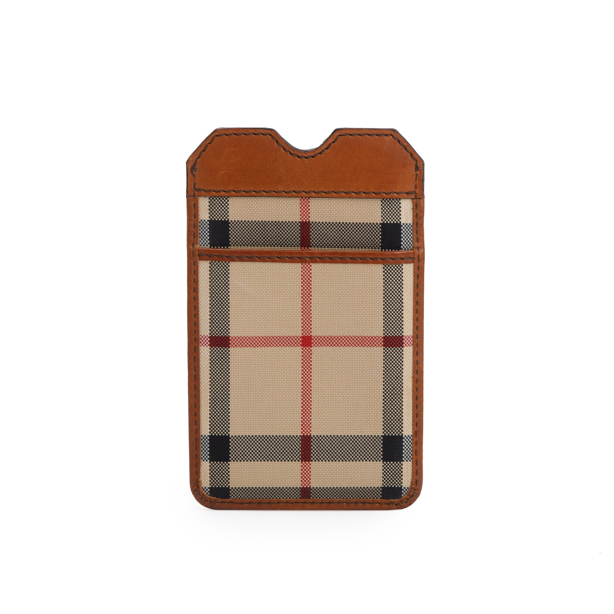 Burberry Brown Leather Nova Check Canvas Phone Case