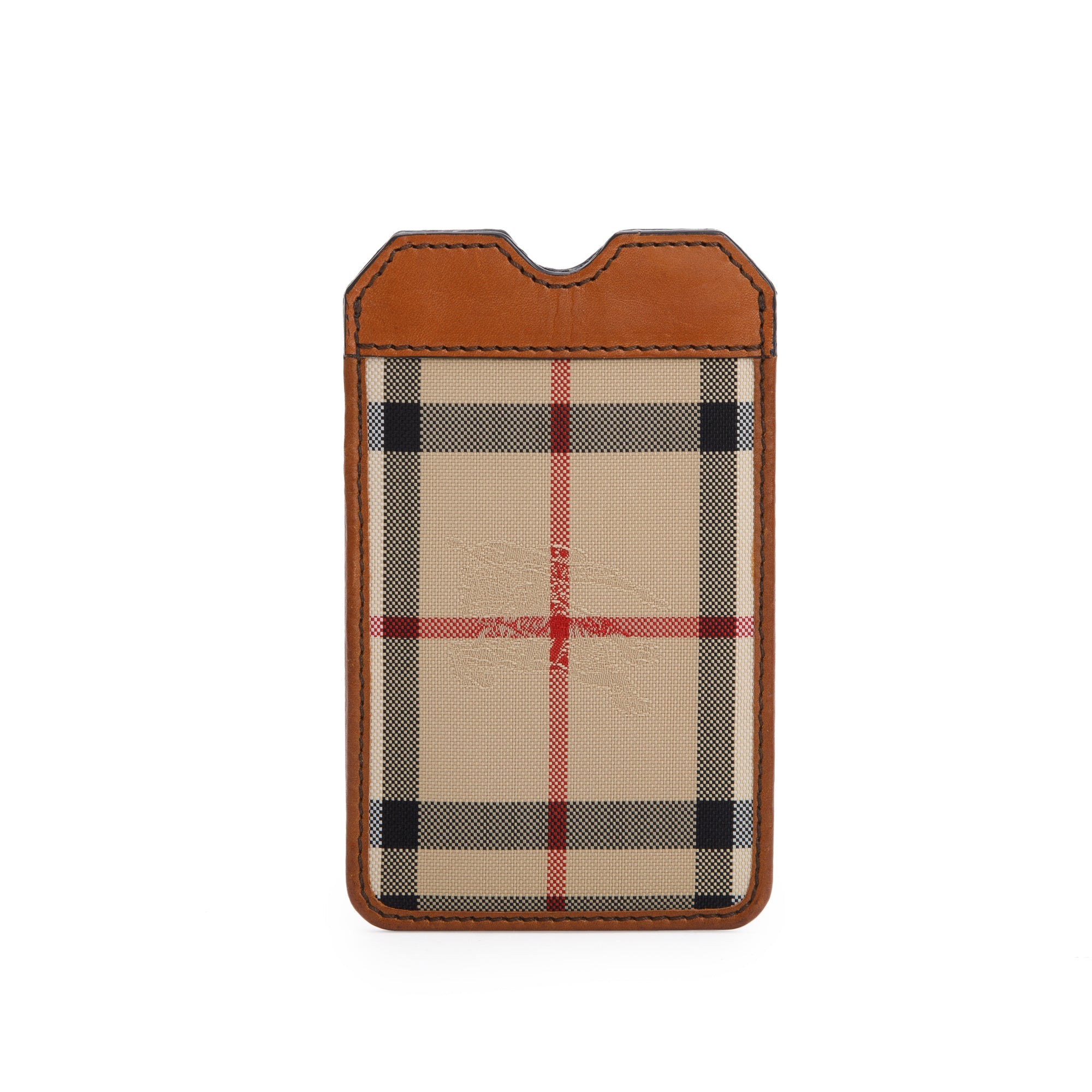 Burberry Brown Leather Nova Check Canvas Phone Case