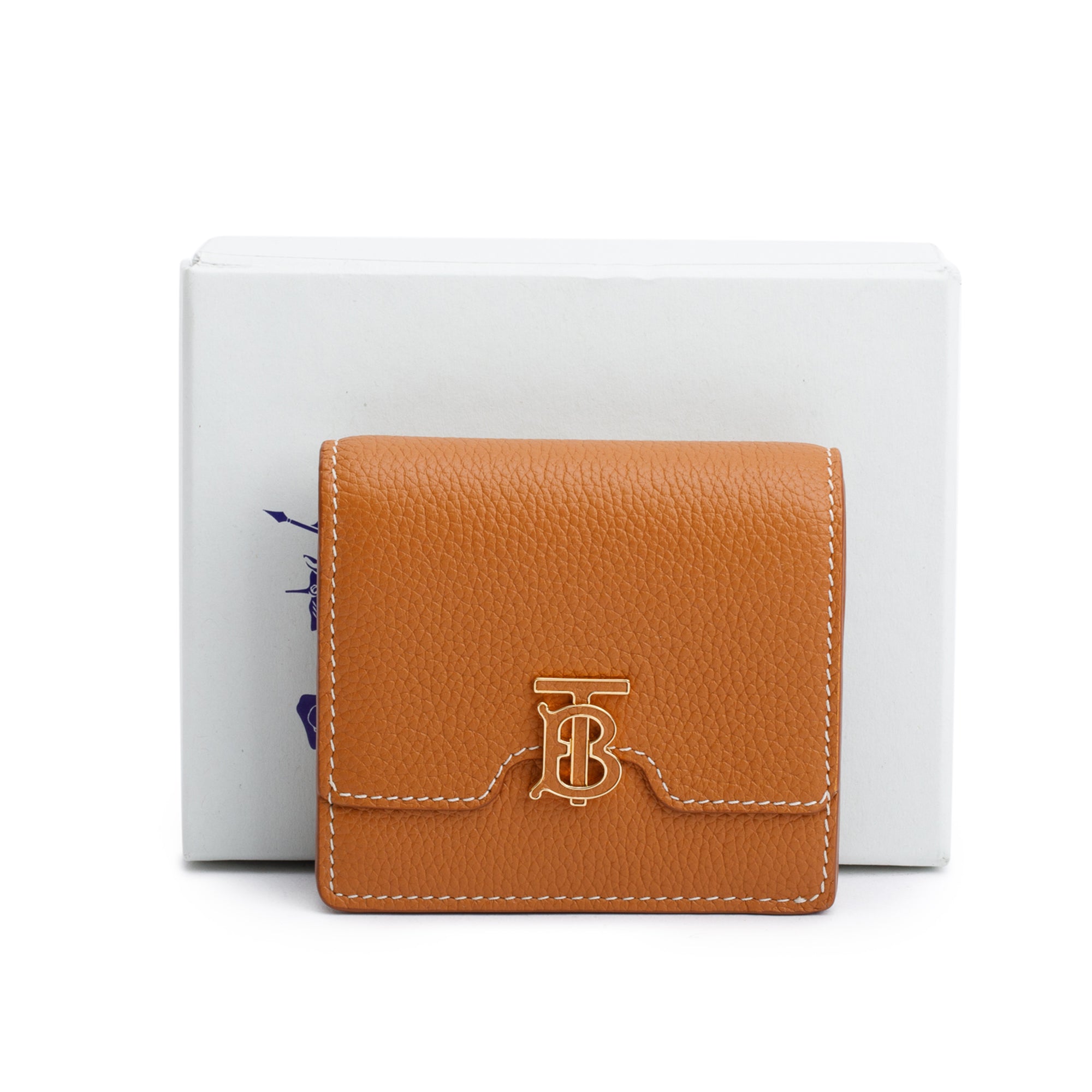 Burberry Brown Leather TB Compact Wallet w/ Box