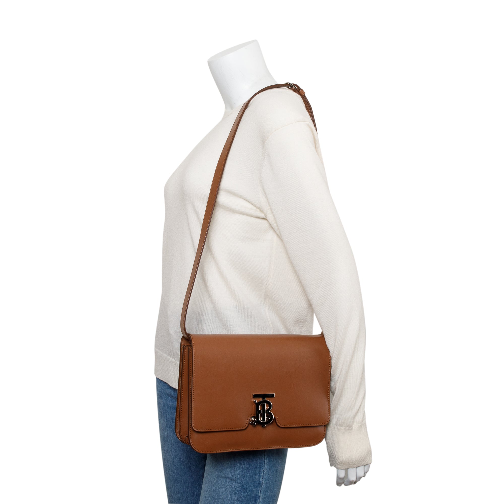 Burberry Brown Smooth Calfskin Leather Medium TB Shoulder Bag