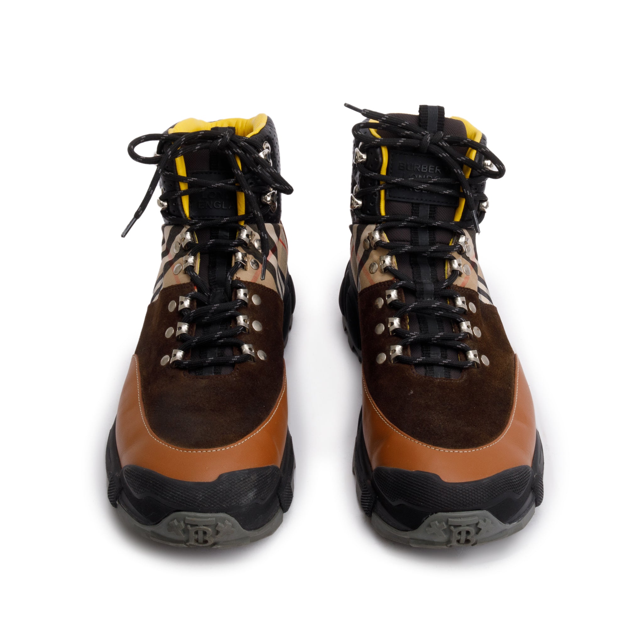 Burberry Brown Suede leather Vintage Check Tor Hiking Boots, Size 44