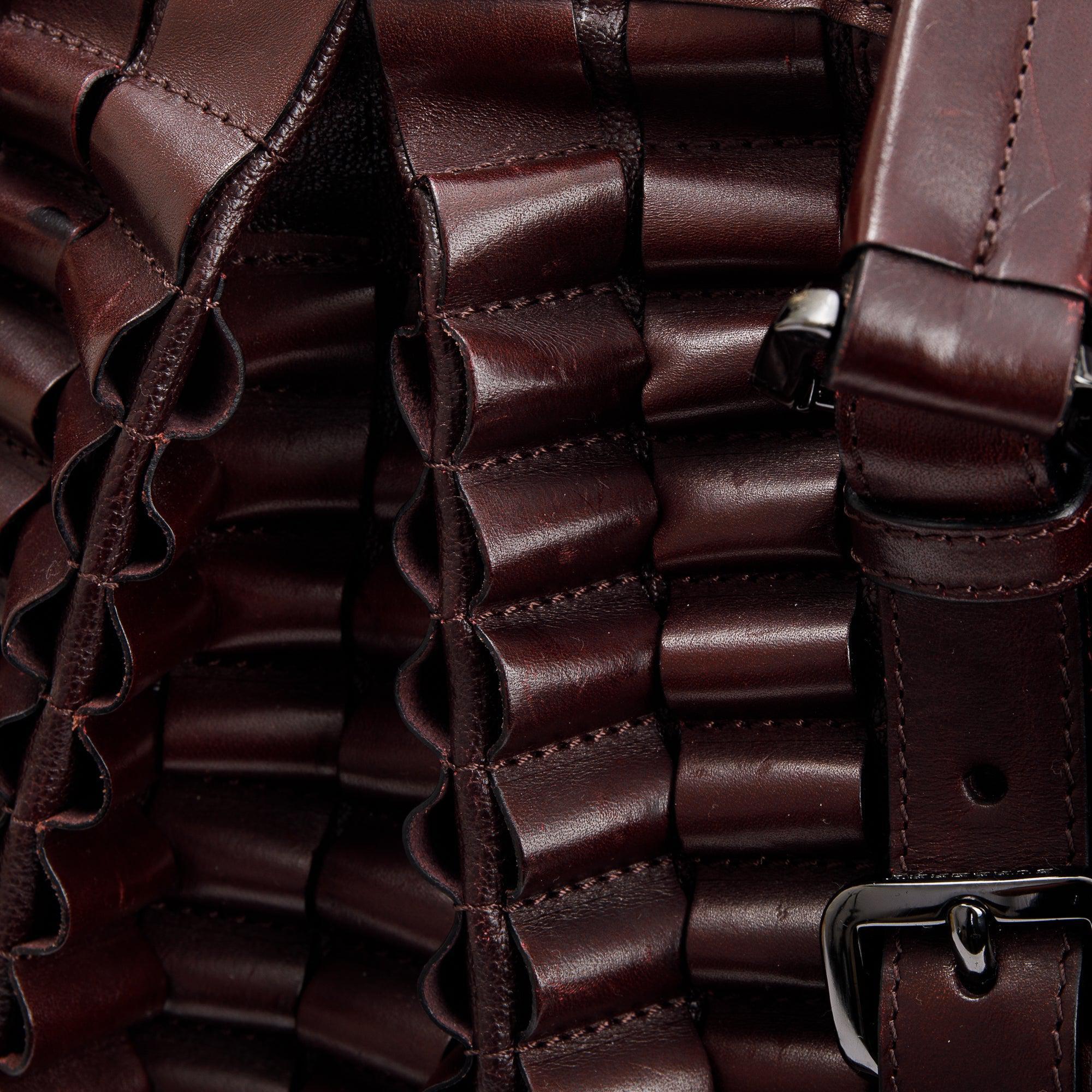 Burberry Burgundy Calfskin Leather Cartridge Pleated Lowry Tote w/ Strap