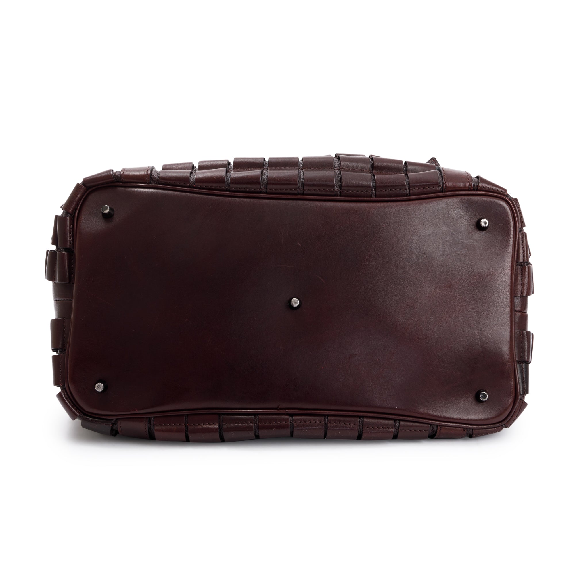 Burberry Burgundy Calfskin Leather Cartridge Pleated Lowry Tote w/ Strap