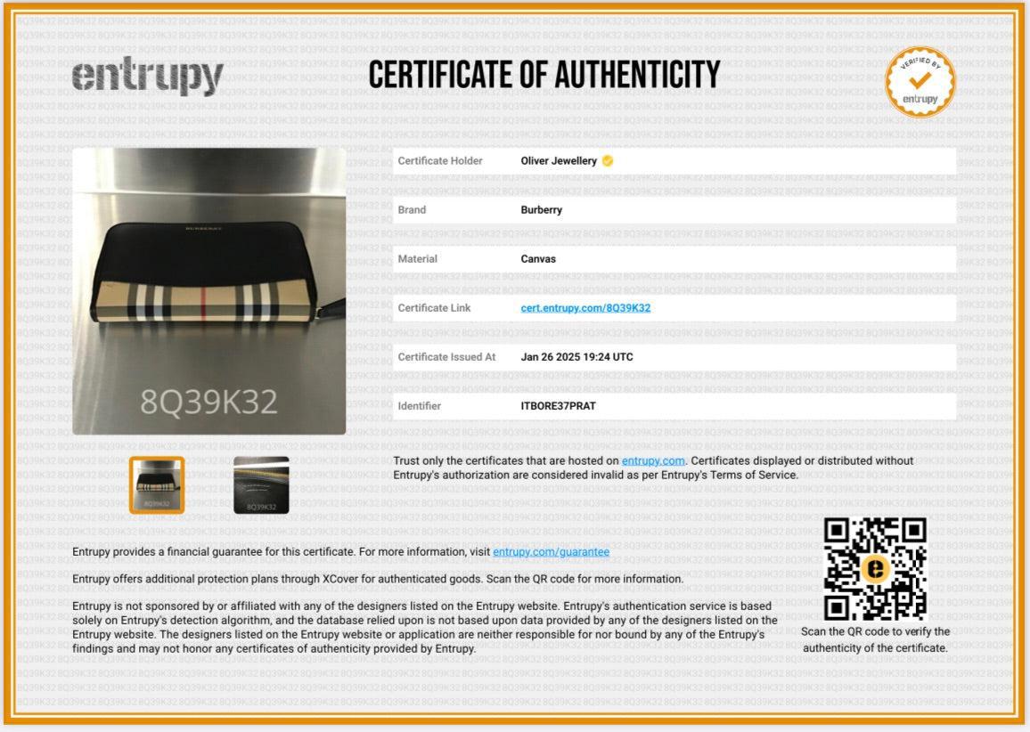 Burberry Check Canvas Black Leather Trim Derby Continental Zip Wallet w/ Box