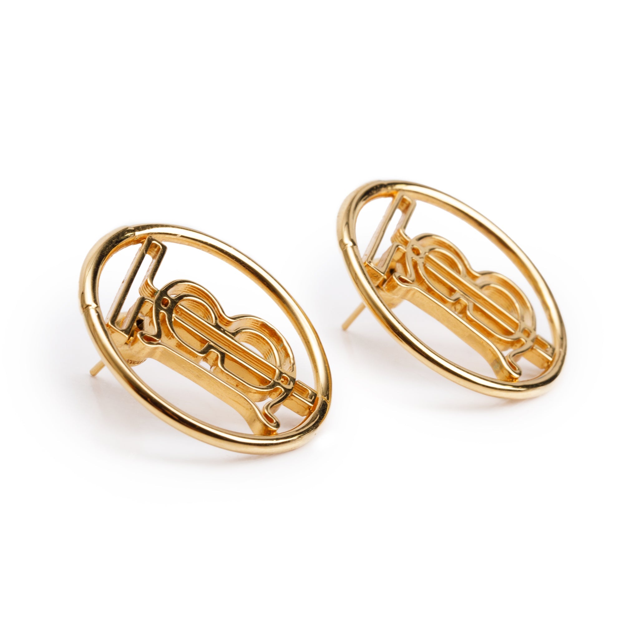 Burberry Gold-Plated TB Monogram Round Earrings w/ Box