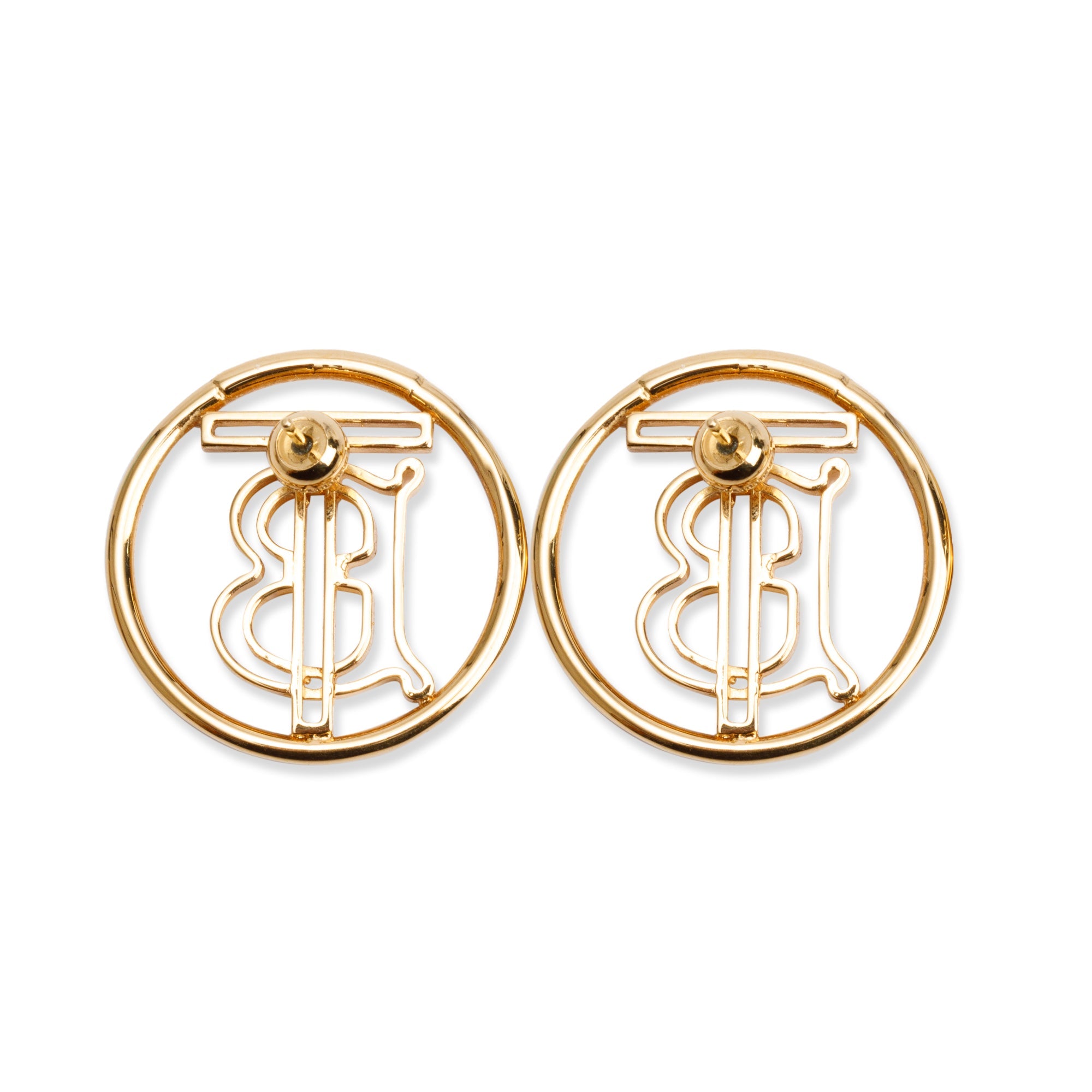 Burberry Gold-Plated TB Monogram Round Earrings w/ Box