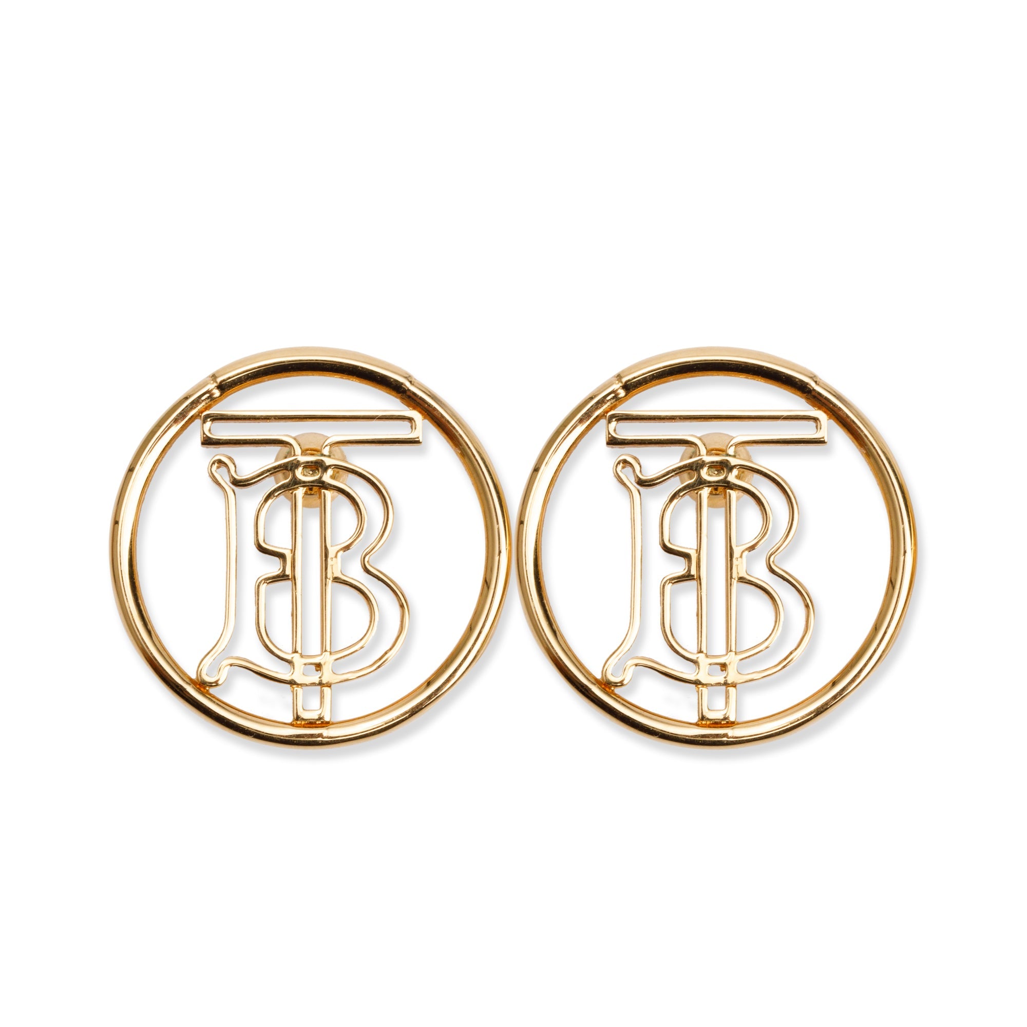 Burberry Gold-Plated TB Monogram Round Earrings w/ Box