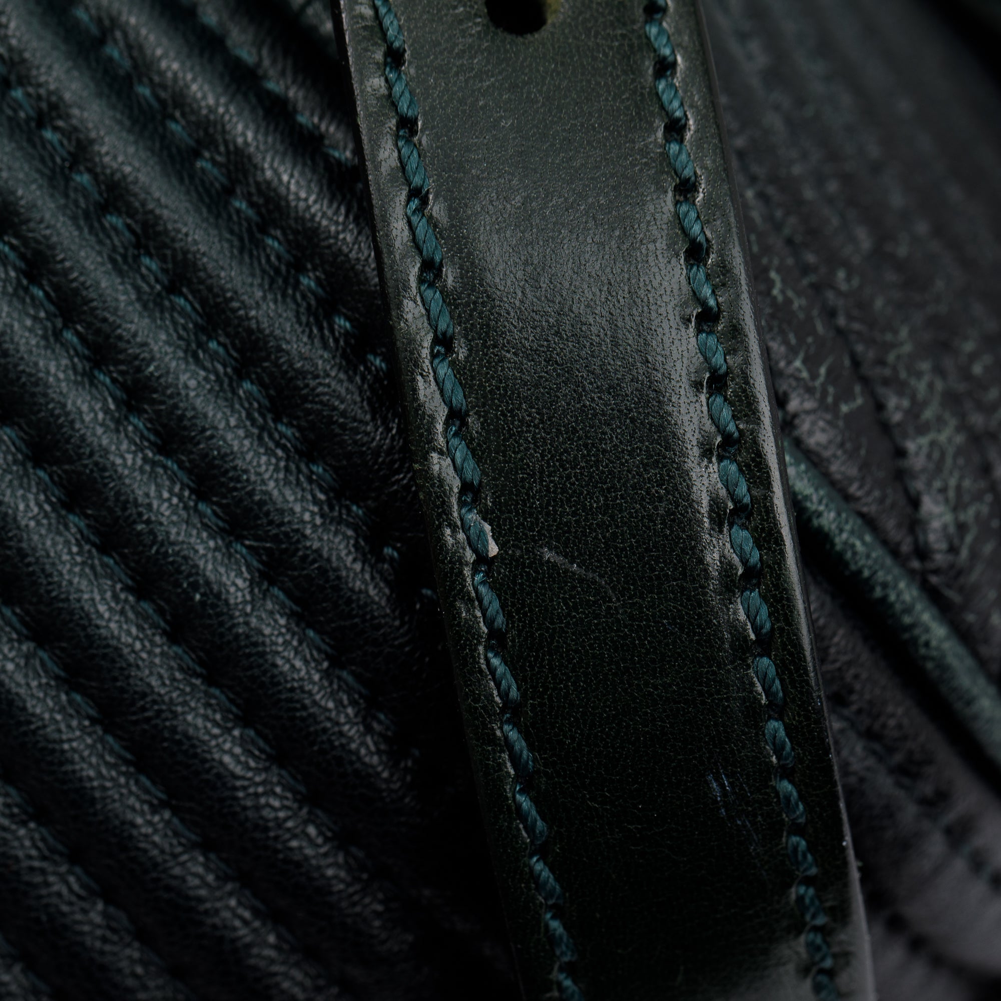 Burberry Green Pleated Stitched Leather Rosaville Bowling Bag