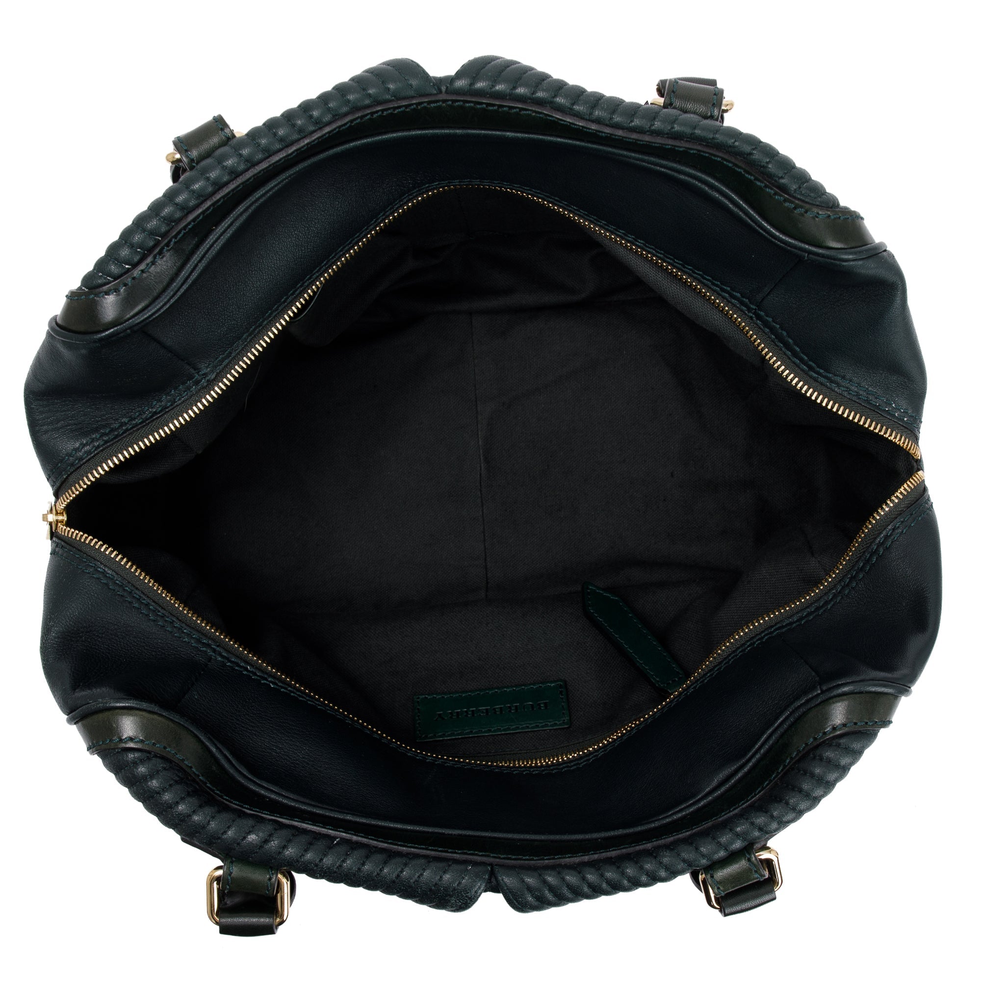 Burberry Green Pleated Stitched Leather Rosaville Bowling Bag