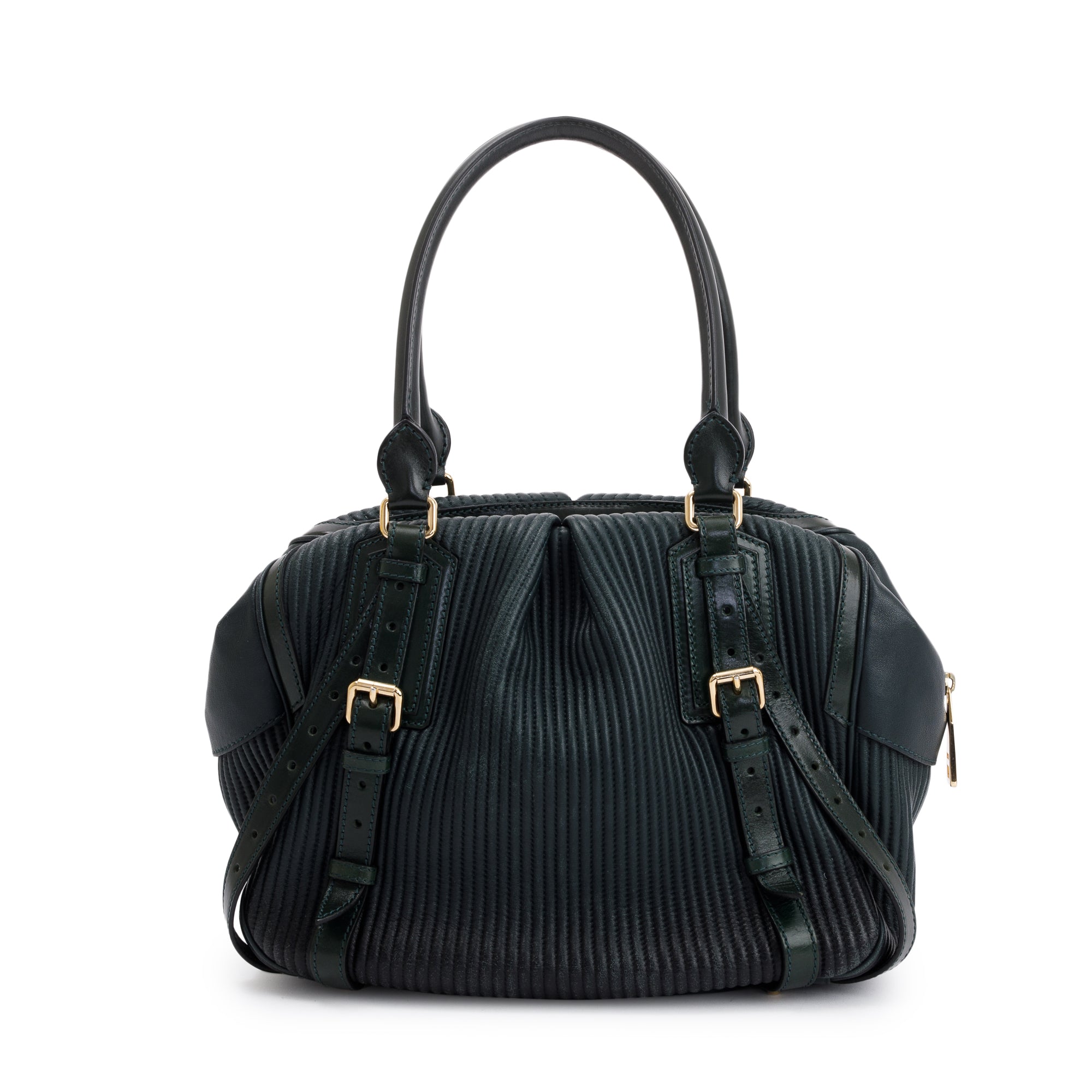 Burberry Green Pleated Stitched Leather Rosaville Bowling Bag
