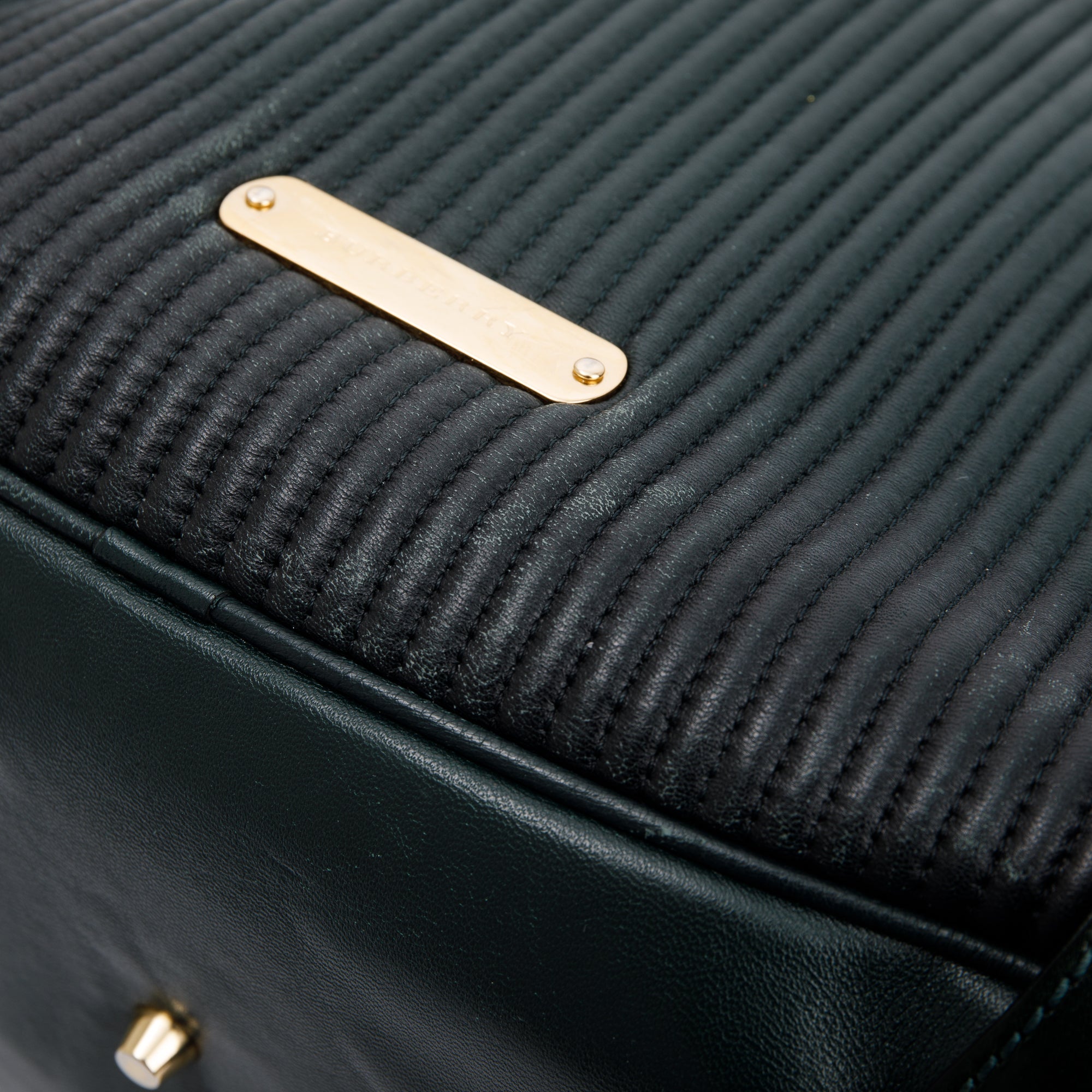 Burberry Green Pleated Stitched Leather Rosaville Bowling Bag