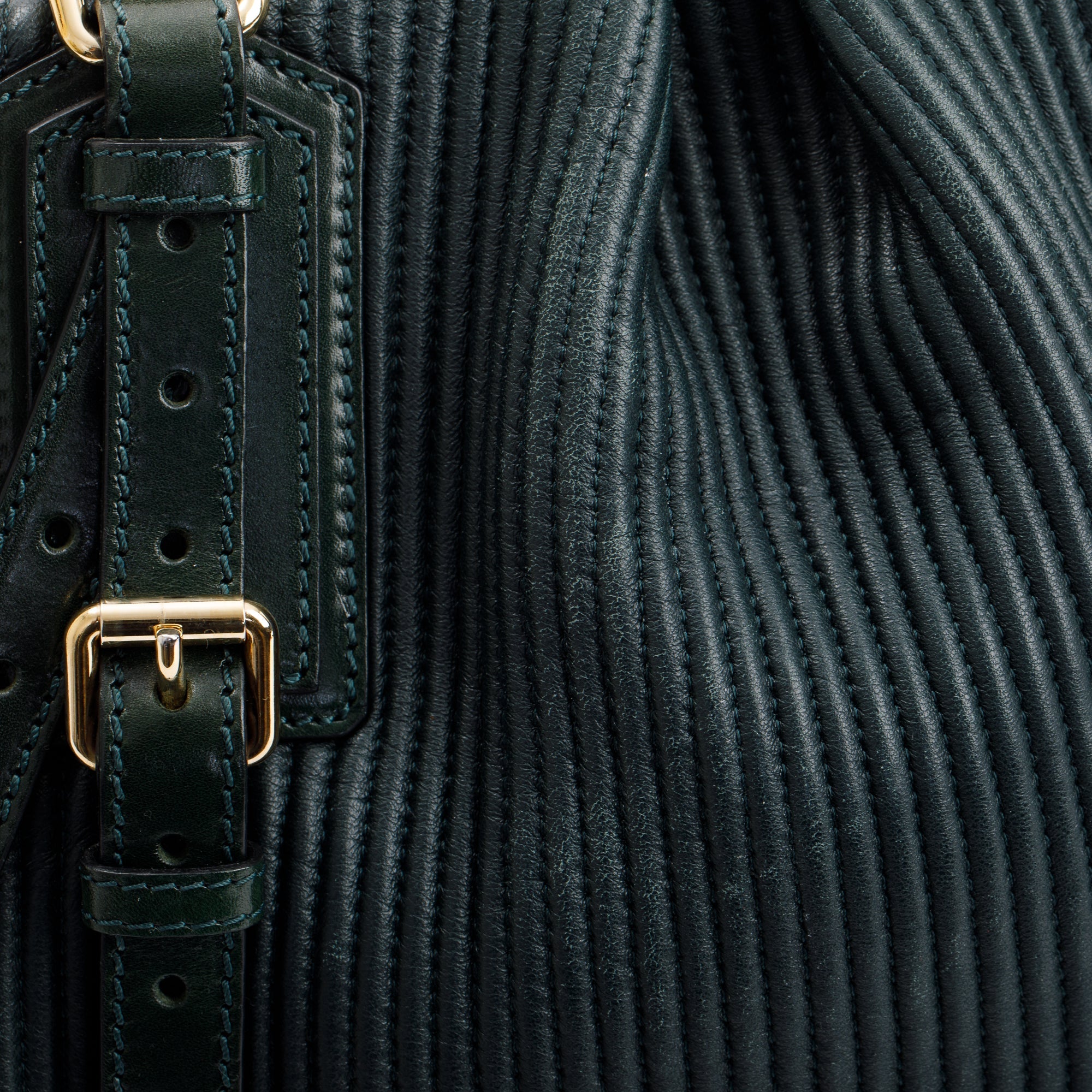 Burberry Green Pleated Stitched Leather Rosaville Bowling Bag