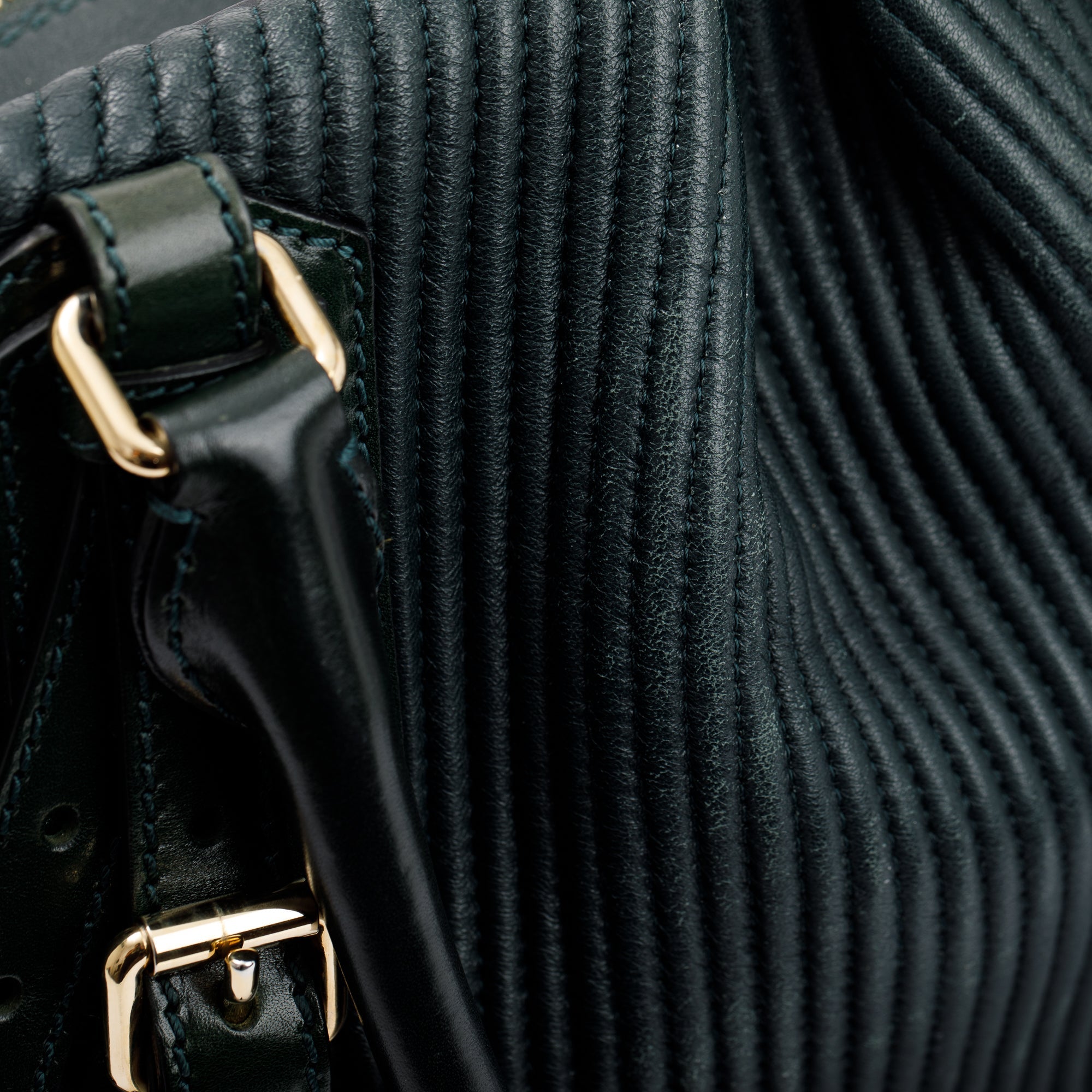 Burberry Green Pleated Stitched Leather Rosaville Bowling Bag