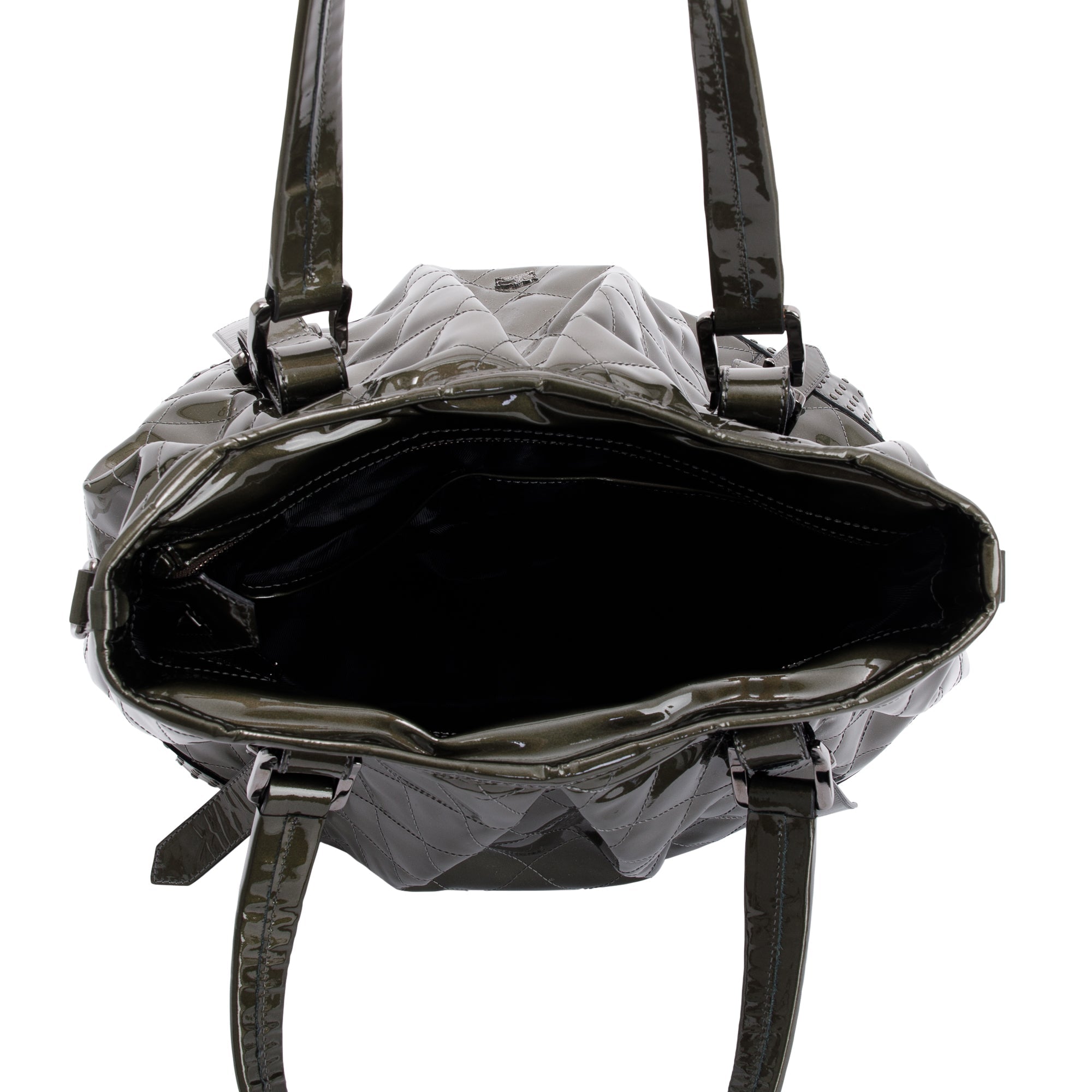 Burberry Green Quilted Patent Leather Studded Lowry Bag w/ Strap