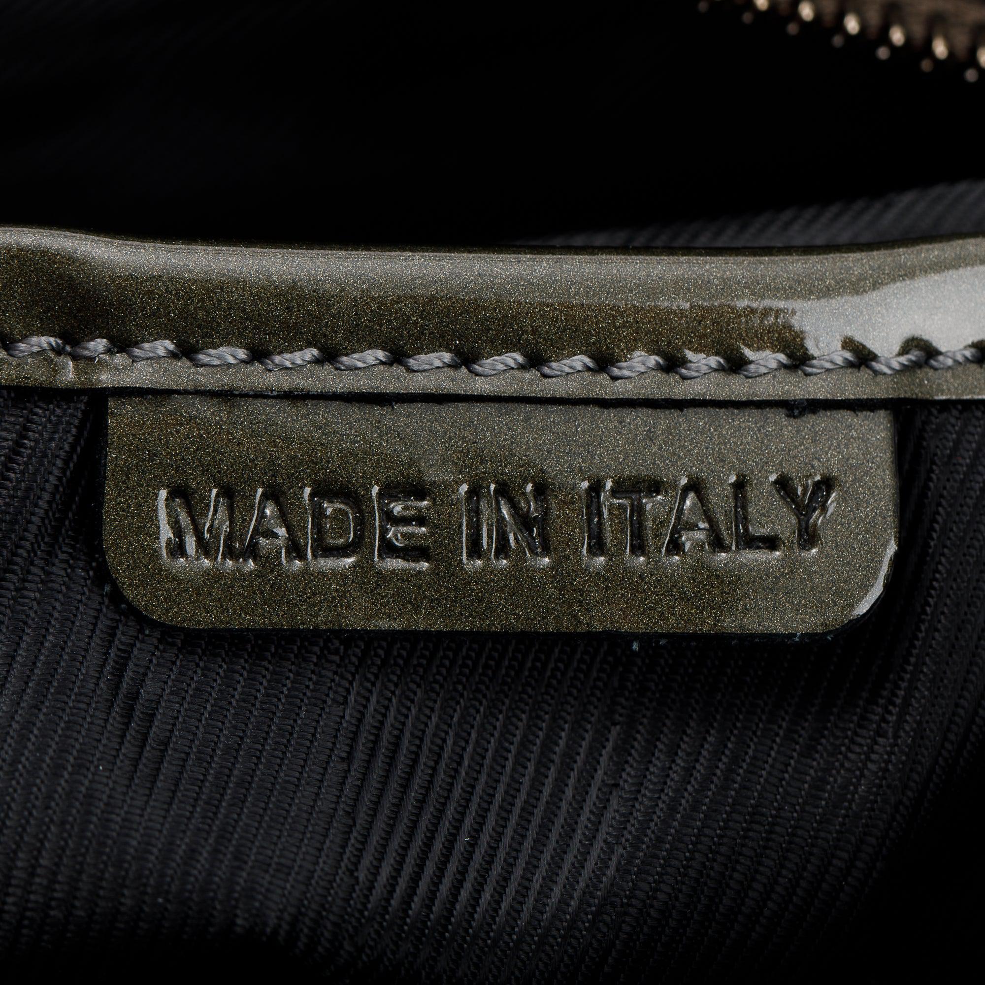 Burberry Green Quilted Patent Leather Studded Lowry Bag w/ Strap