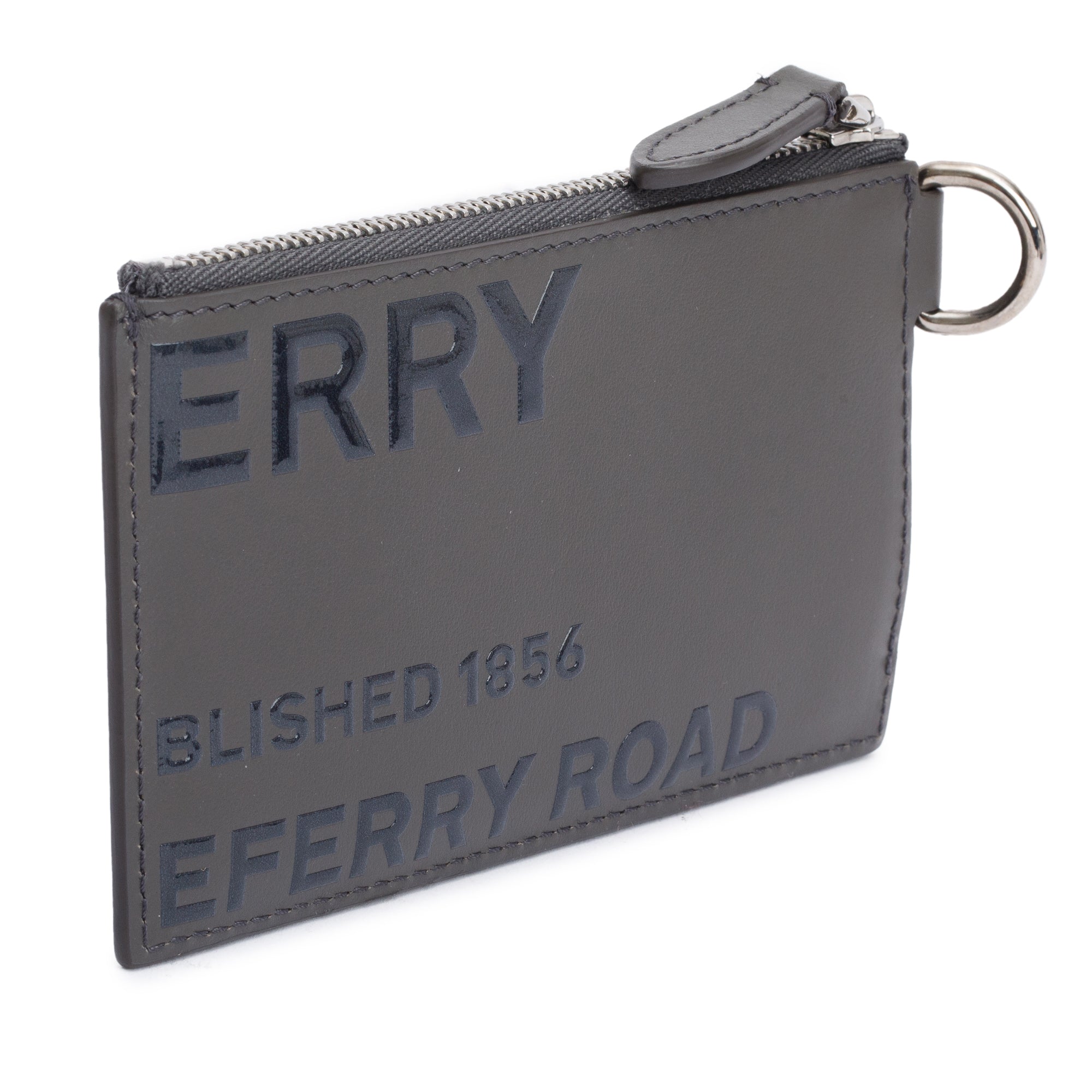 Burberry Grey Calfskin Leather Logo Alwyn Lanyard Card Case w/ Strap