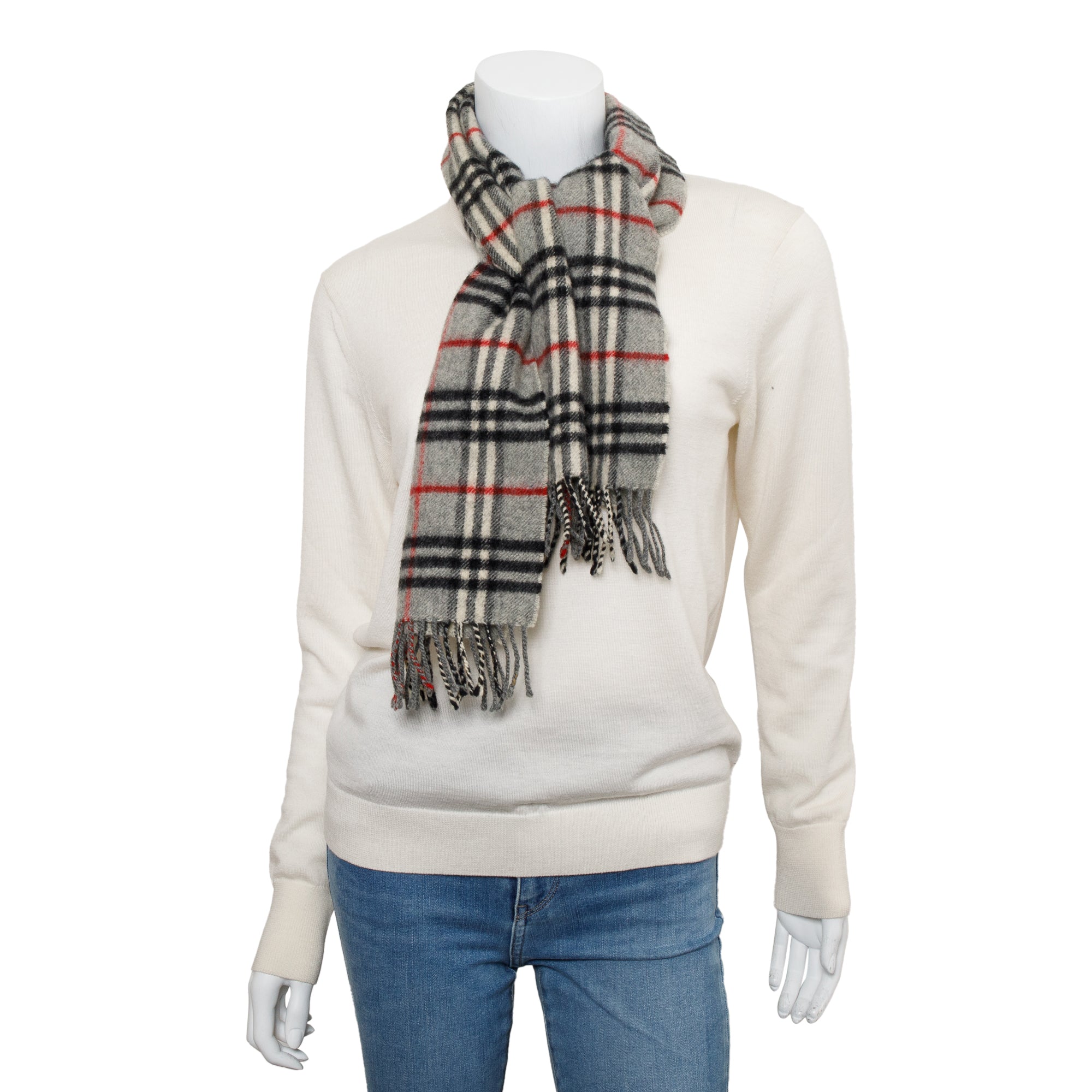 Burberry Grey Check Wool Scarf