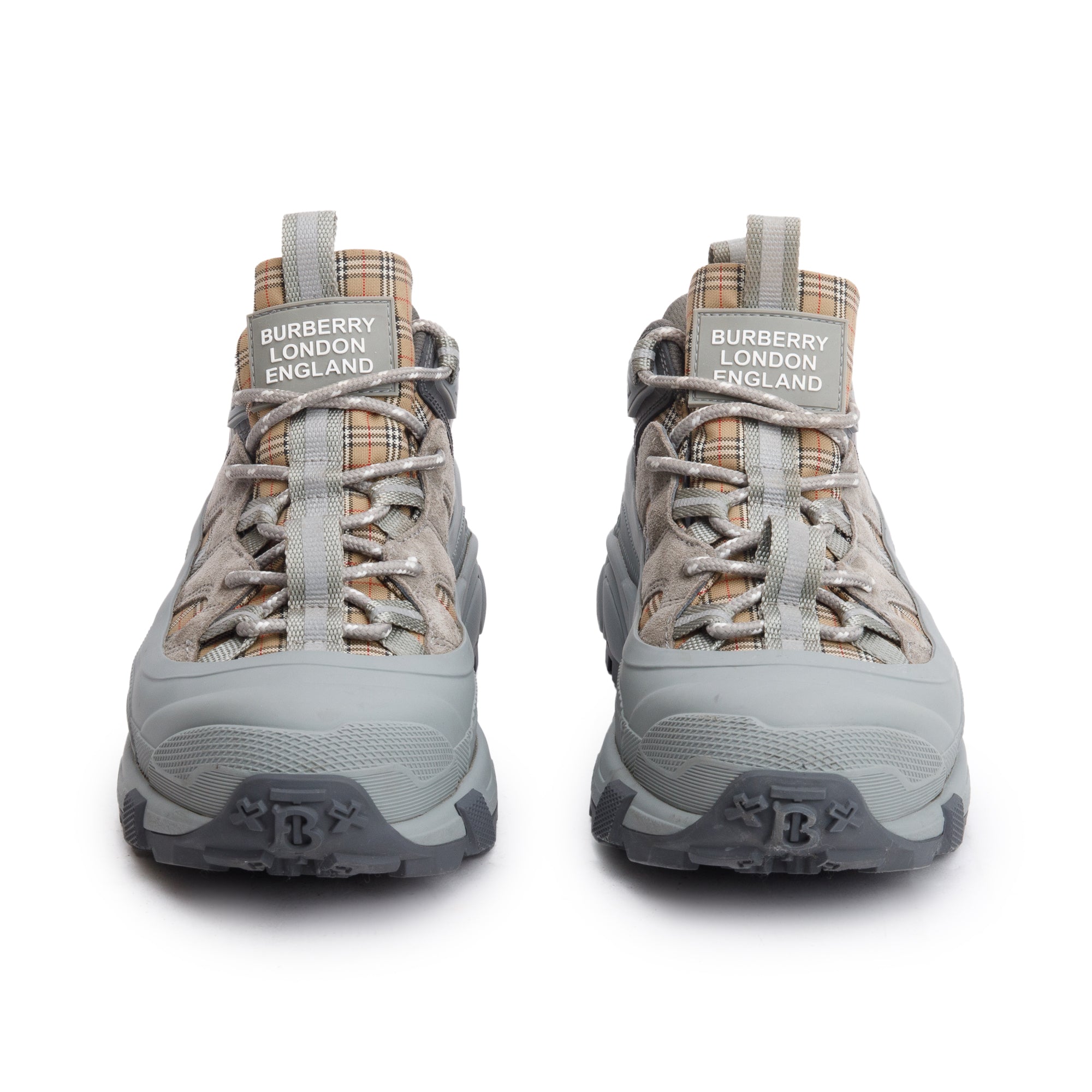 Burberry Grey Rubber House Check Canvas Arthur Sneakers, Size 39 w/ Box
