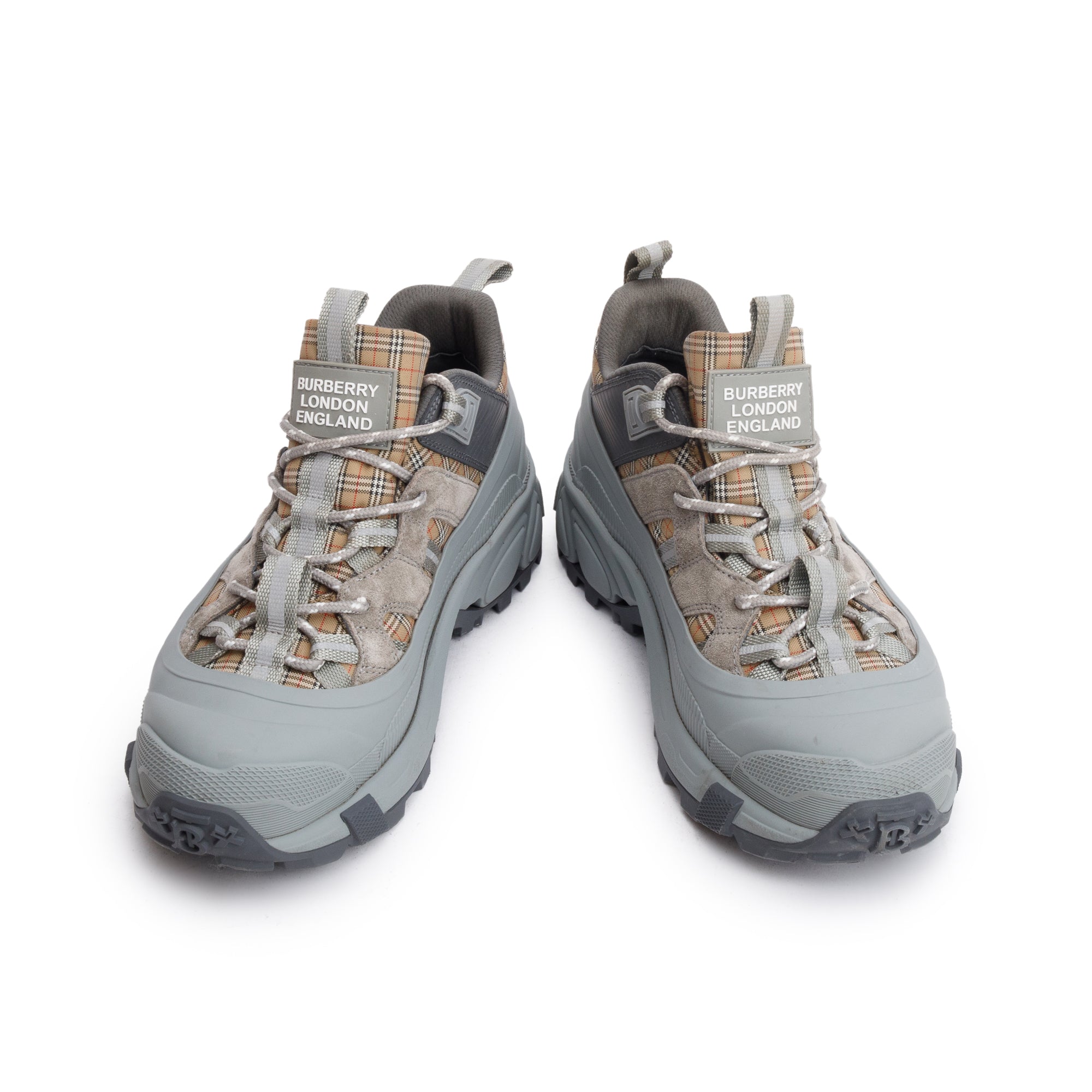 Burberry Grey Rubber House Check Canvas Arthur Sneakers, Size 39 w/ Box