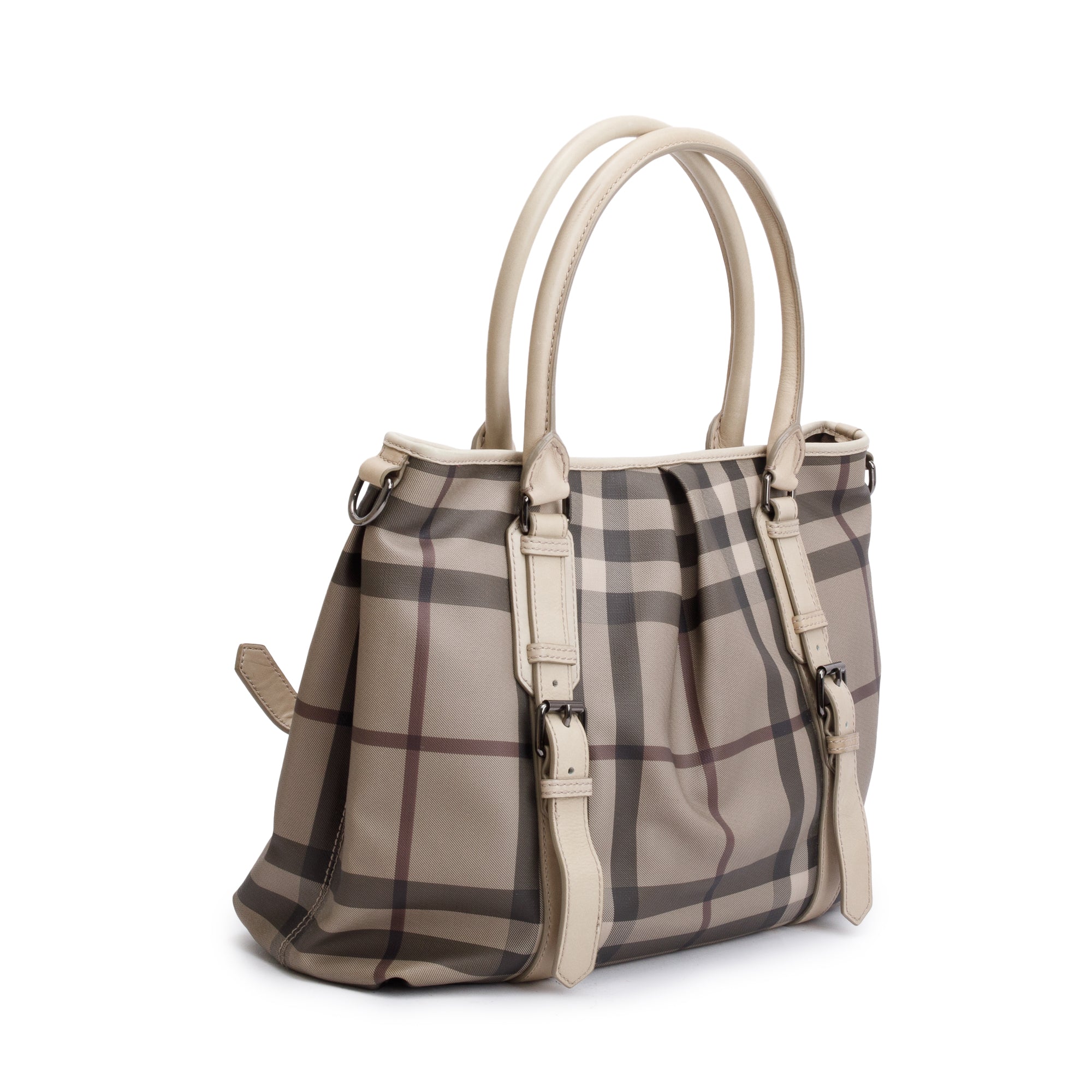 Burberry Grey Smoke Checked Medium Northfield Tote w/ Strap