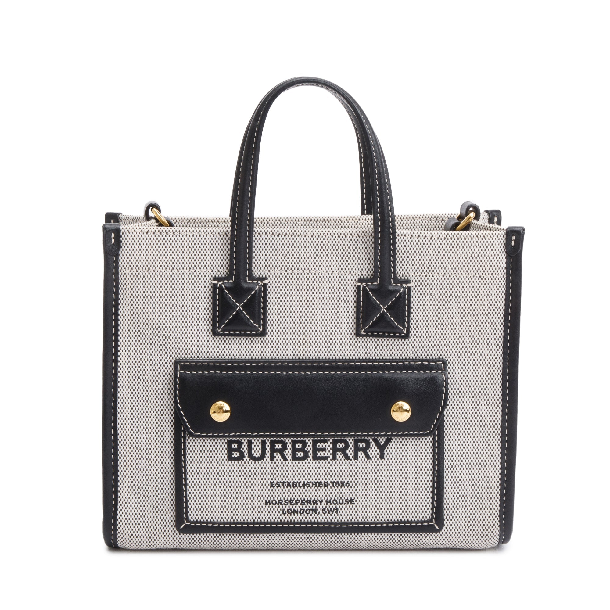 Burberry Greyl Canvas and Black Leather Trim Mini Freya Tote Bag w