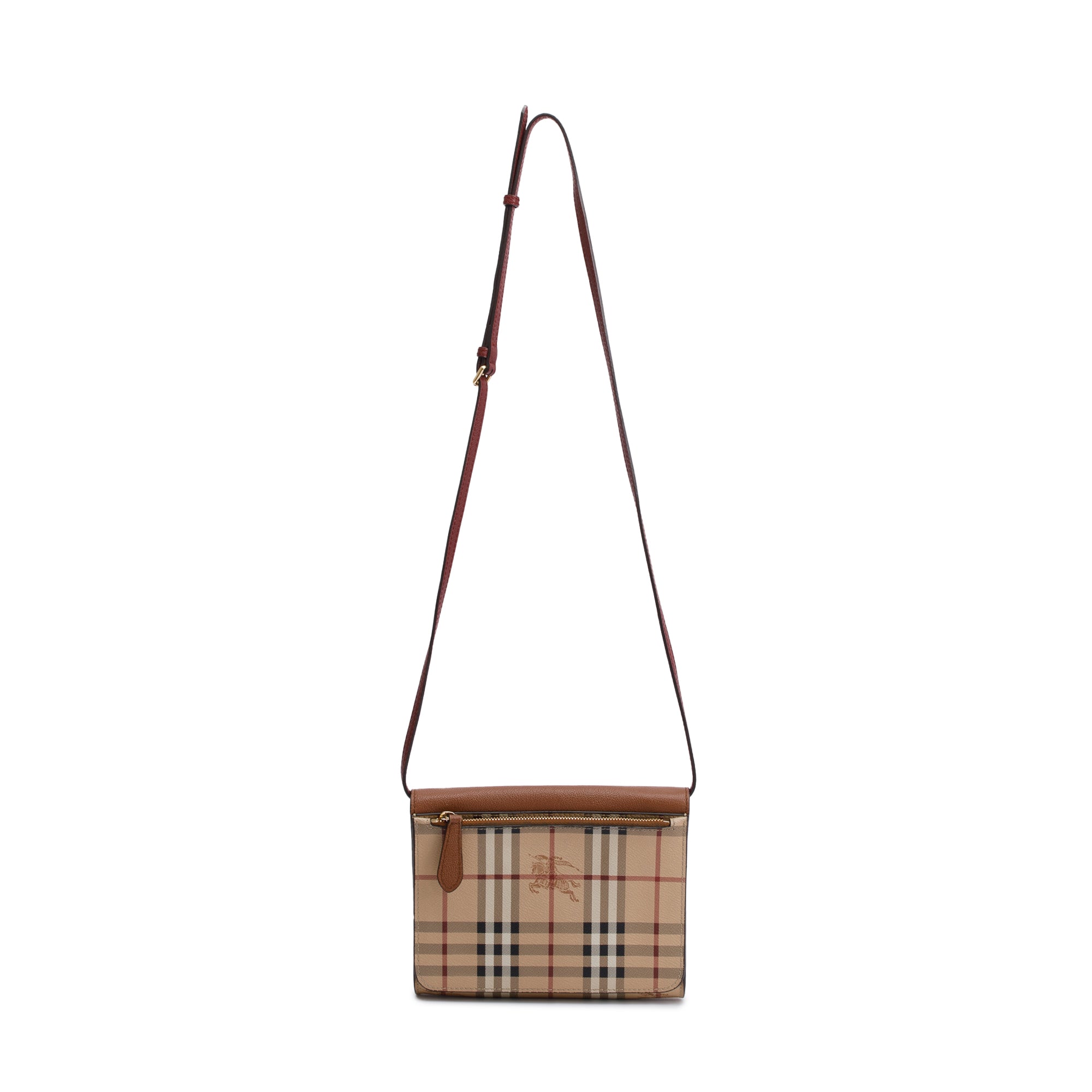 Burberry Haymarket Check Brown Leather Trimmed Small Loxley Crossbody Bag