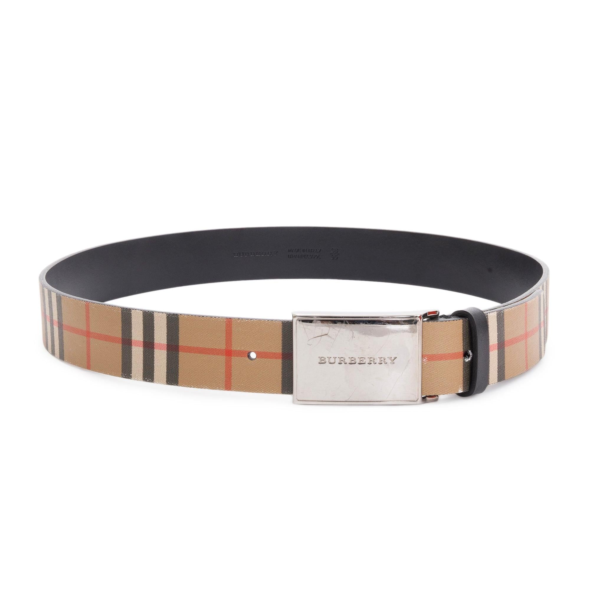 Burberry Haymarket Check and Leather Belt w/ Box