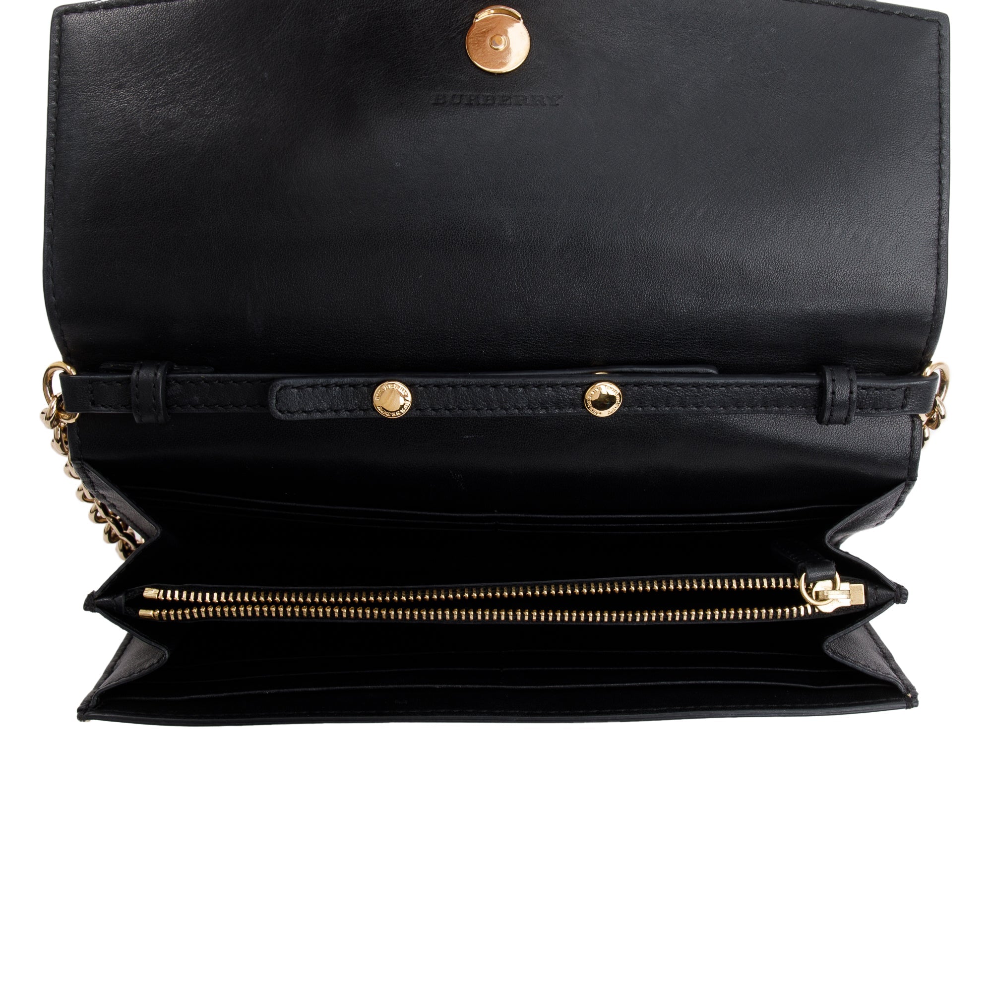 Burberry House Check Black Calfskin Leather Henley Wallet on Chain