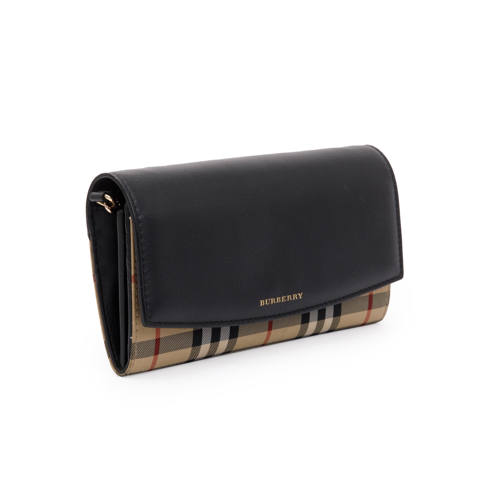 Burberry House Check Black Calfskin Leather Henley Wallet on Chain